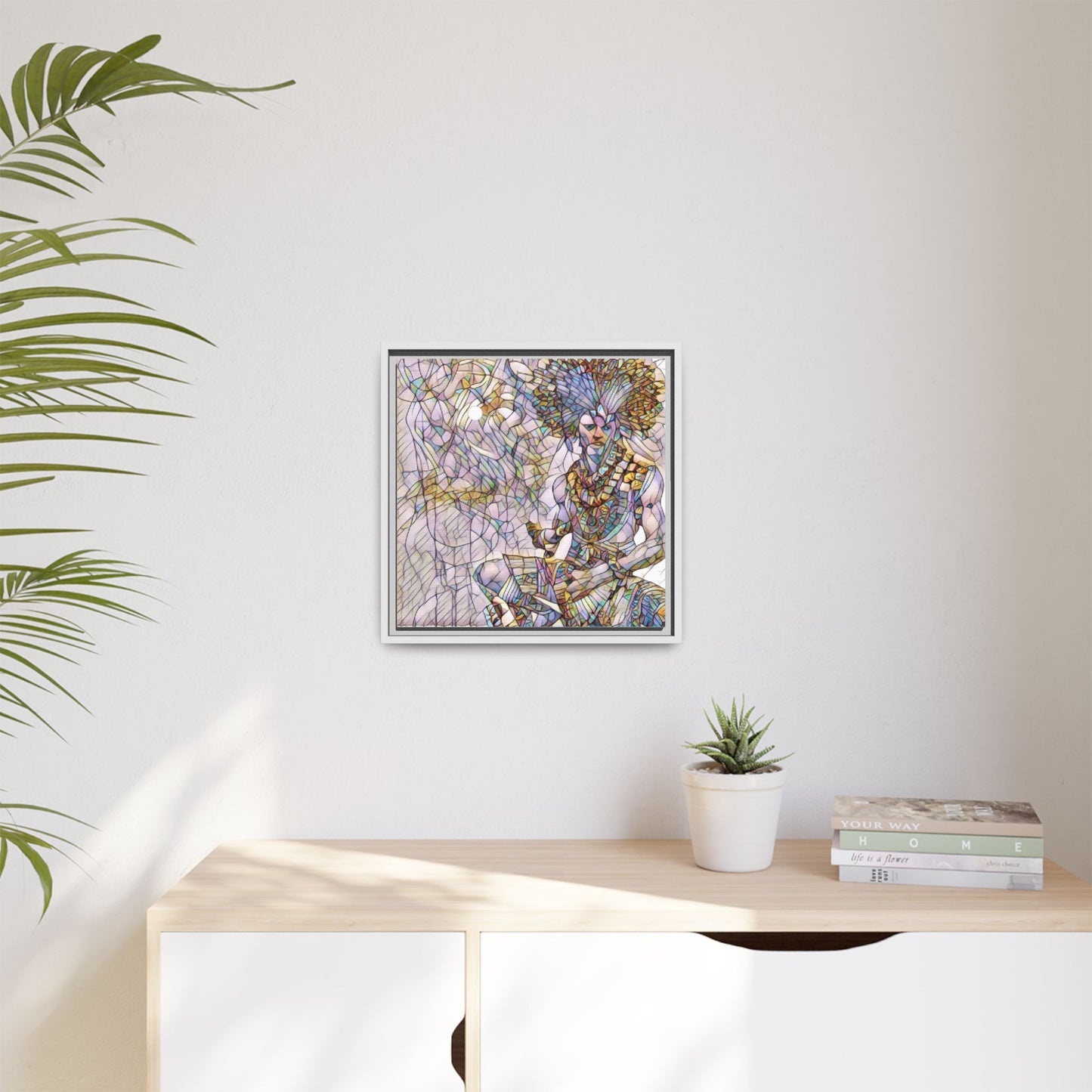 Framed Matte Canvas Art — Colorful Tribal Warrior Illustration