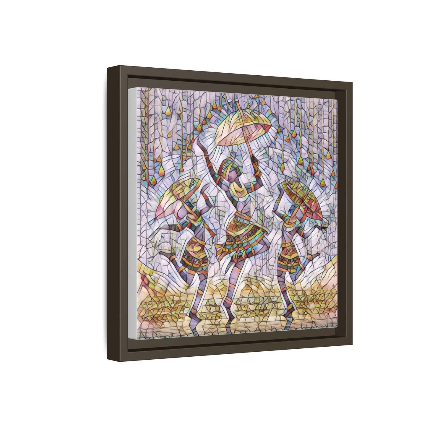 Colorful African Dance Framed Canvas Art — Umbrella Dancers Wall Decor