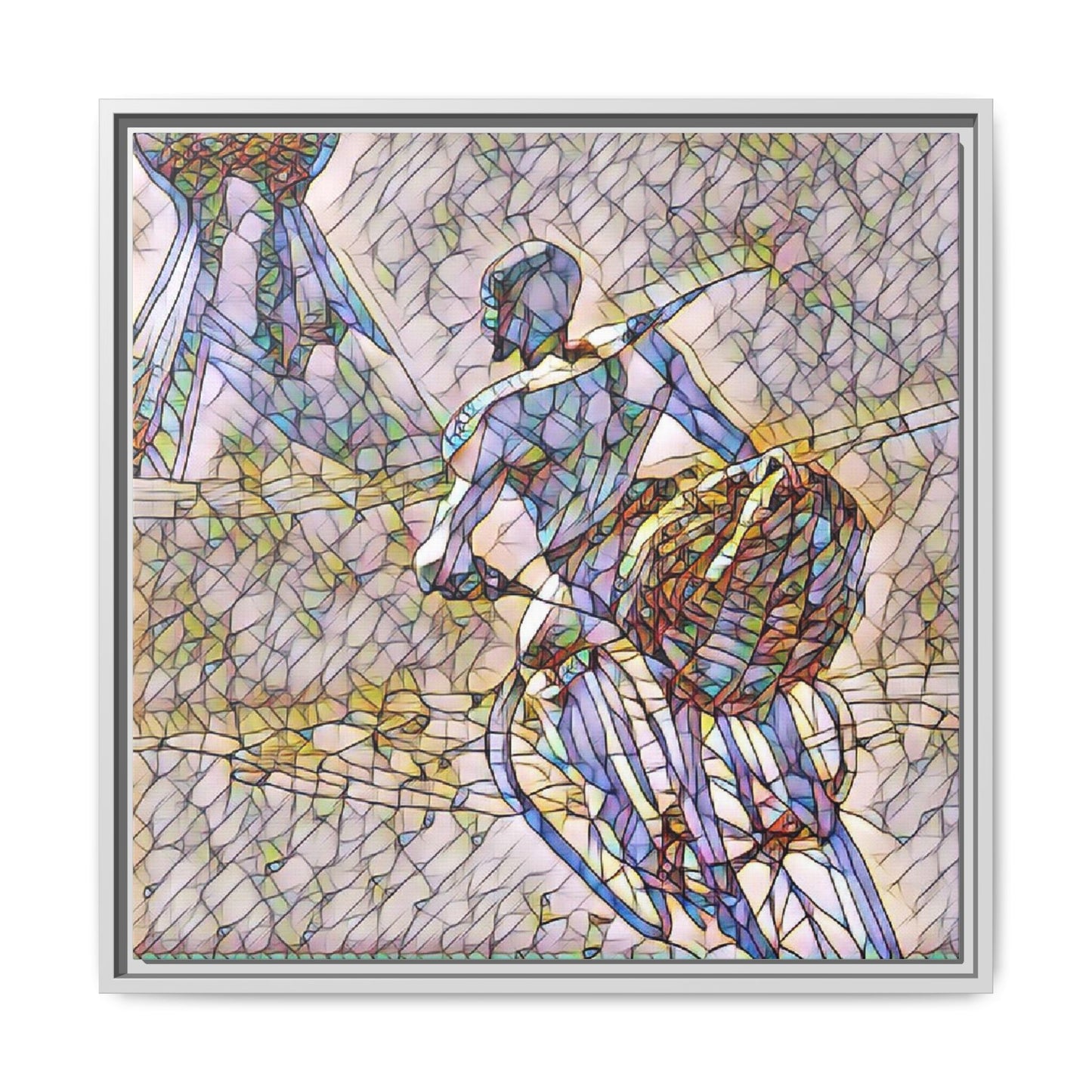 Abstract Stained-Glass Warrior Matte Framed Canvas
