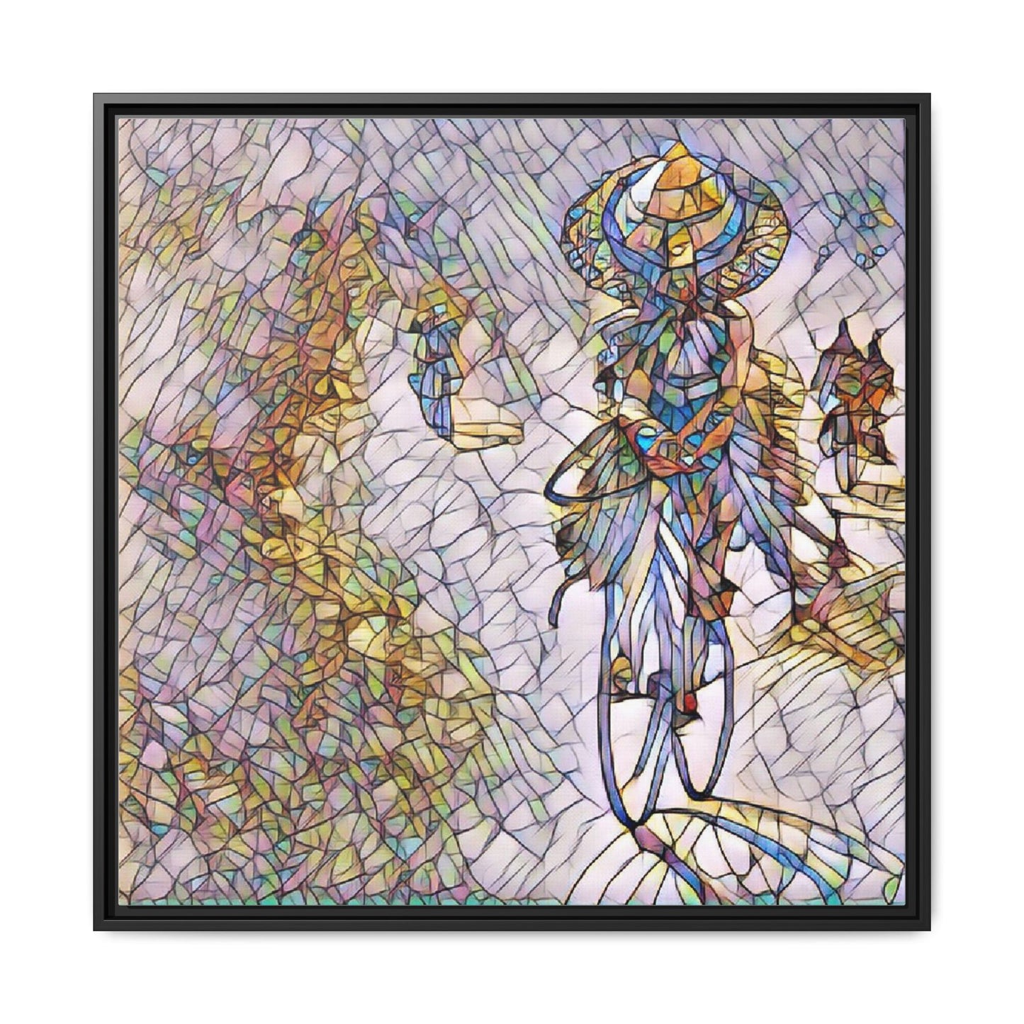 Abstract Cyclist Stained-Glass Art Print — Framed Matte Canvas