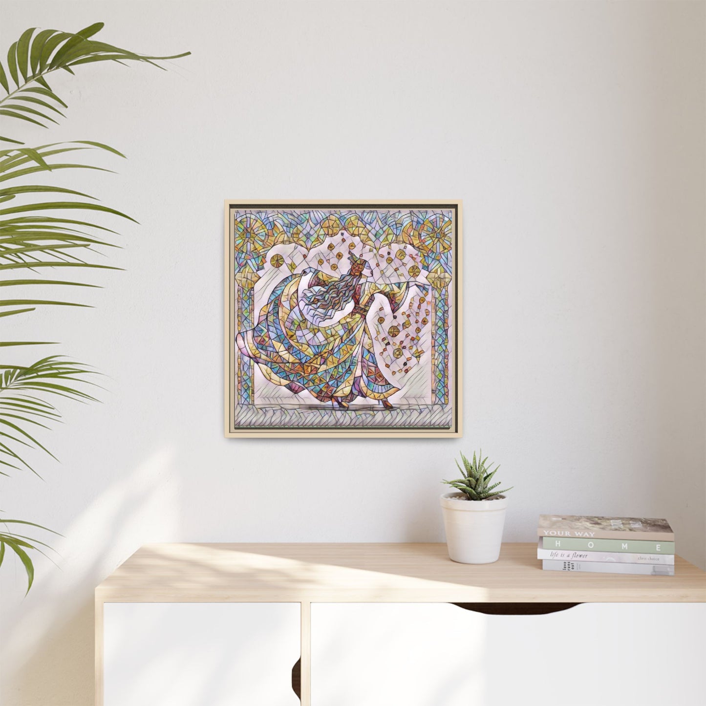 Stained Glass Dancing Dervish Framed Canvas Art
