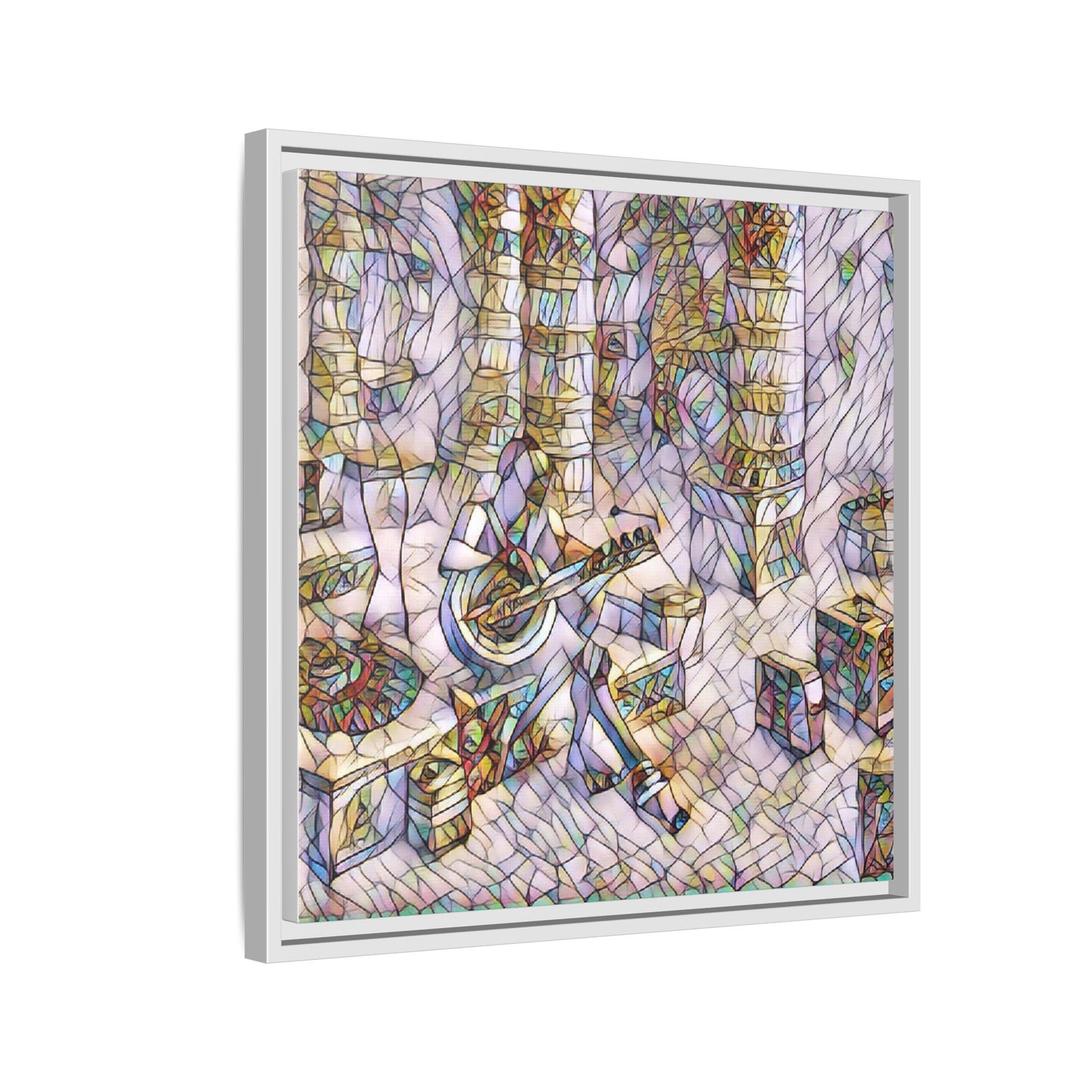 Framed Matte Canvas Art - Abstract Guitarist in Colorful Mosaic