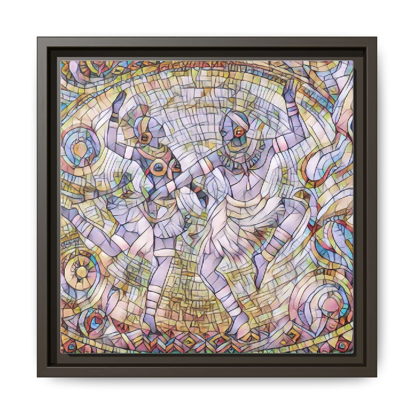 Abstract Dancers Matte Framed Canvas Wall Art — Multi‑Color Stained Glass Style