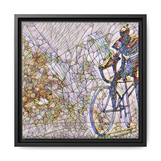 Colorful Cyclist Stained-Glass Art — Framed Matte Canvas