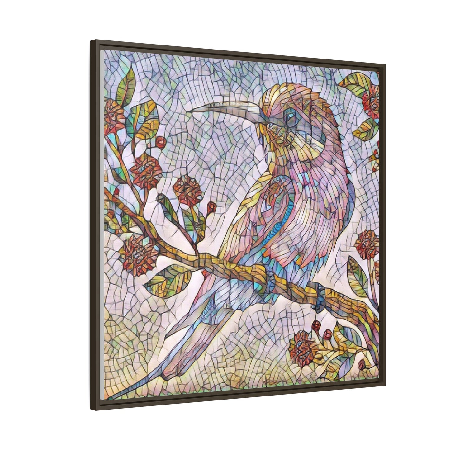 Framed Mosaic Bird Art Print — Colorful Kookaburra Wall Canvas