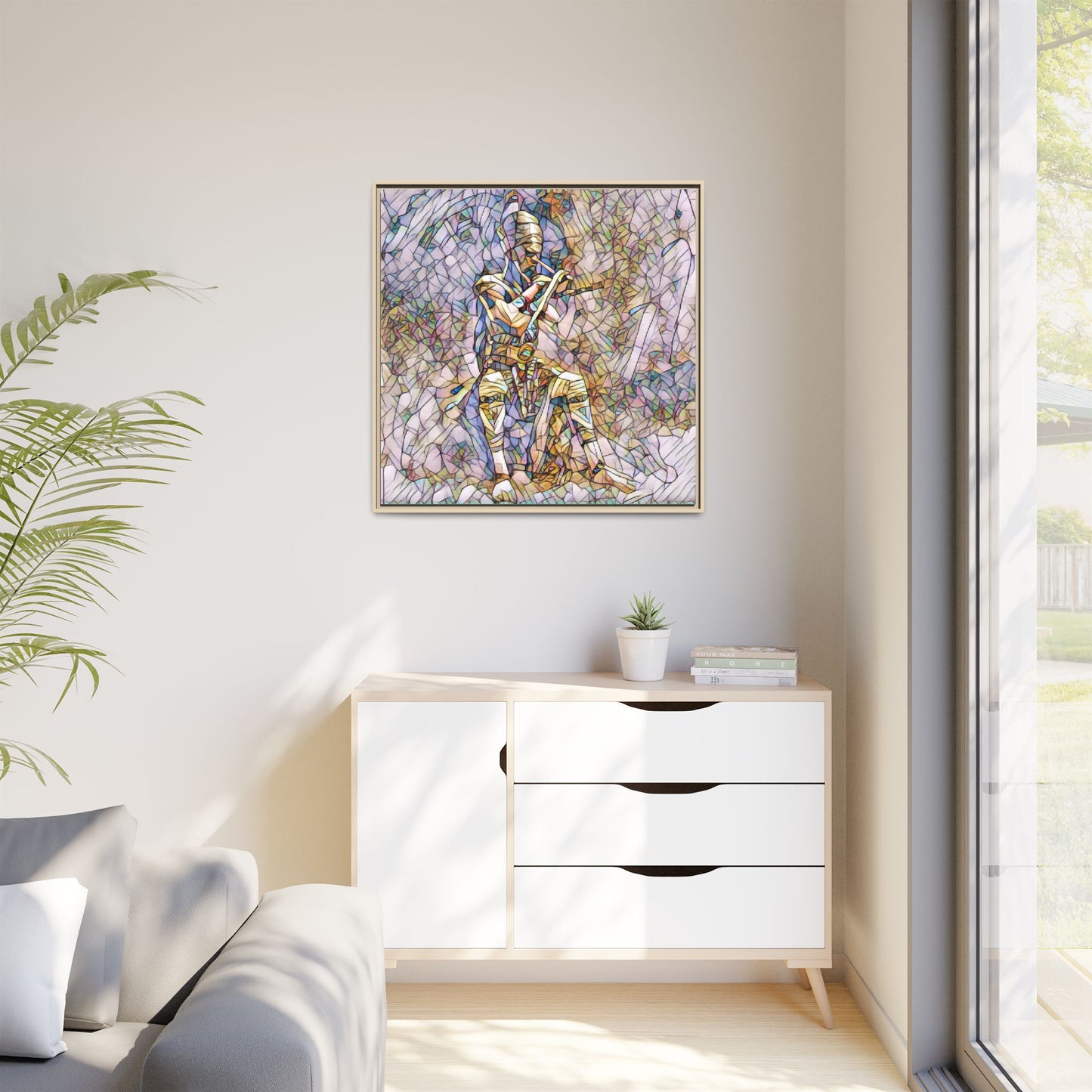 Framed Matte Canvas - Stained Glass Knight Artwork