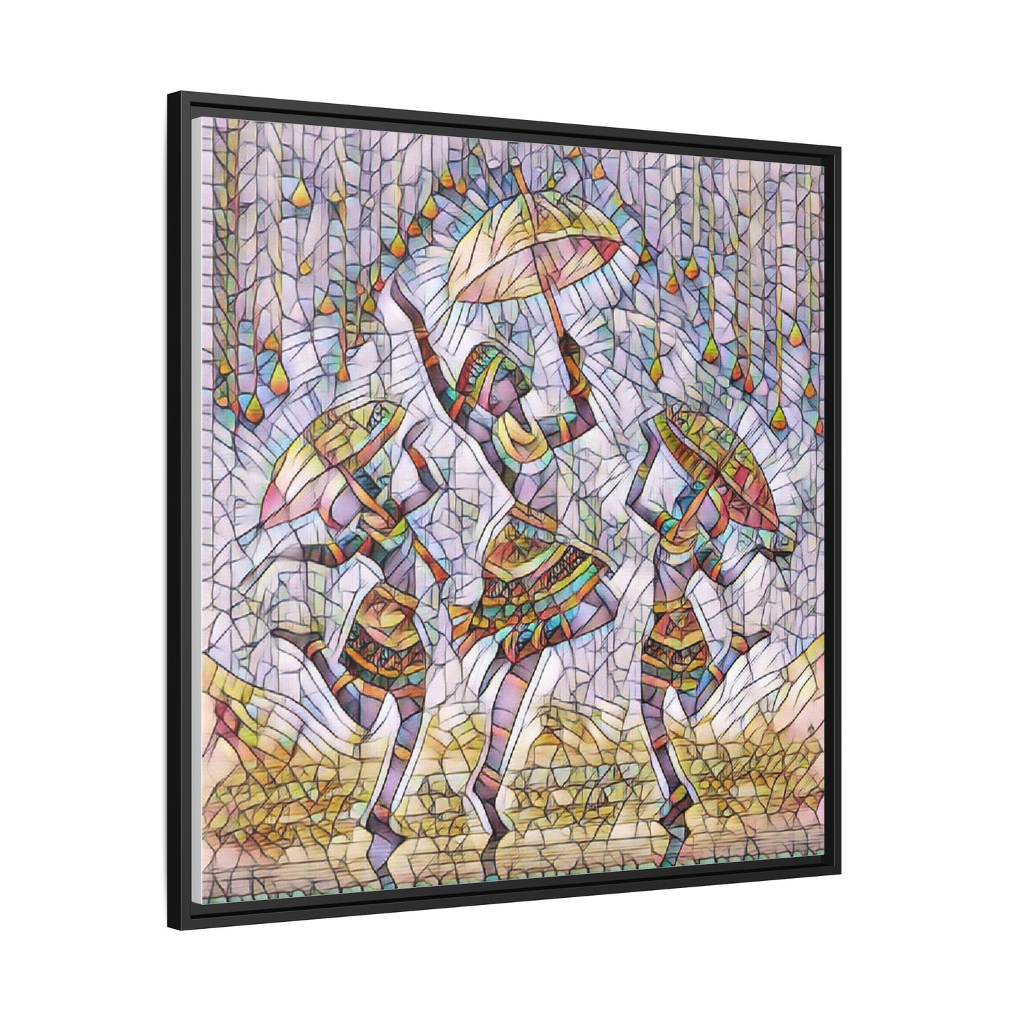 Colorful African Dance Framed Canvas Art — Umbrella Dancers Wall Decor