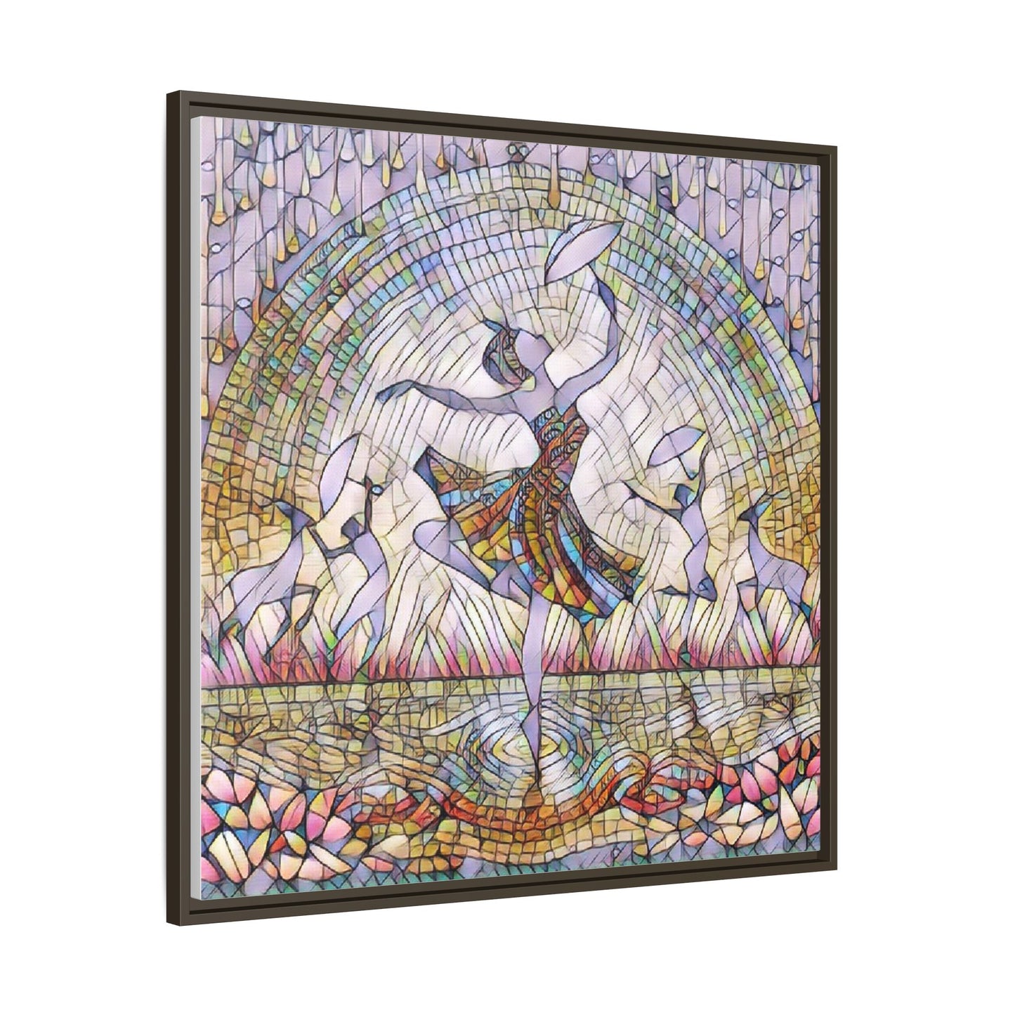 Stained Glass Ballerina Framed Canvas Art — Dancer Mosaic Wall Decor