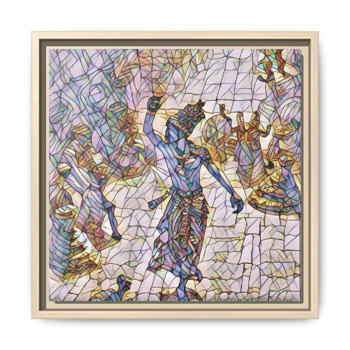Framed Canvas Art — Colorful Mosaic Krishna Dance Print