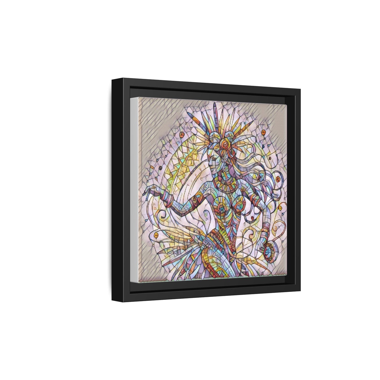 Colorful Mermaid Mosaic Framed Canvas Art — Boho Ocean Wall Decor