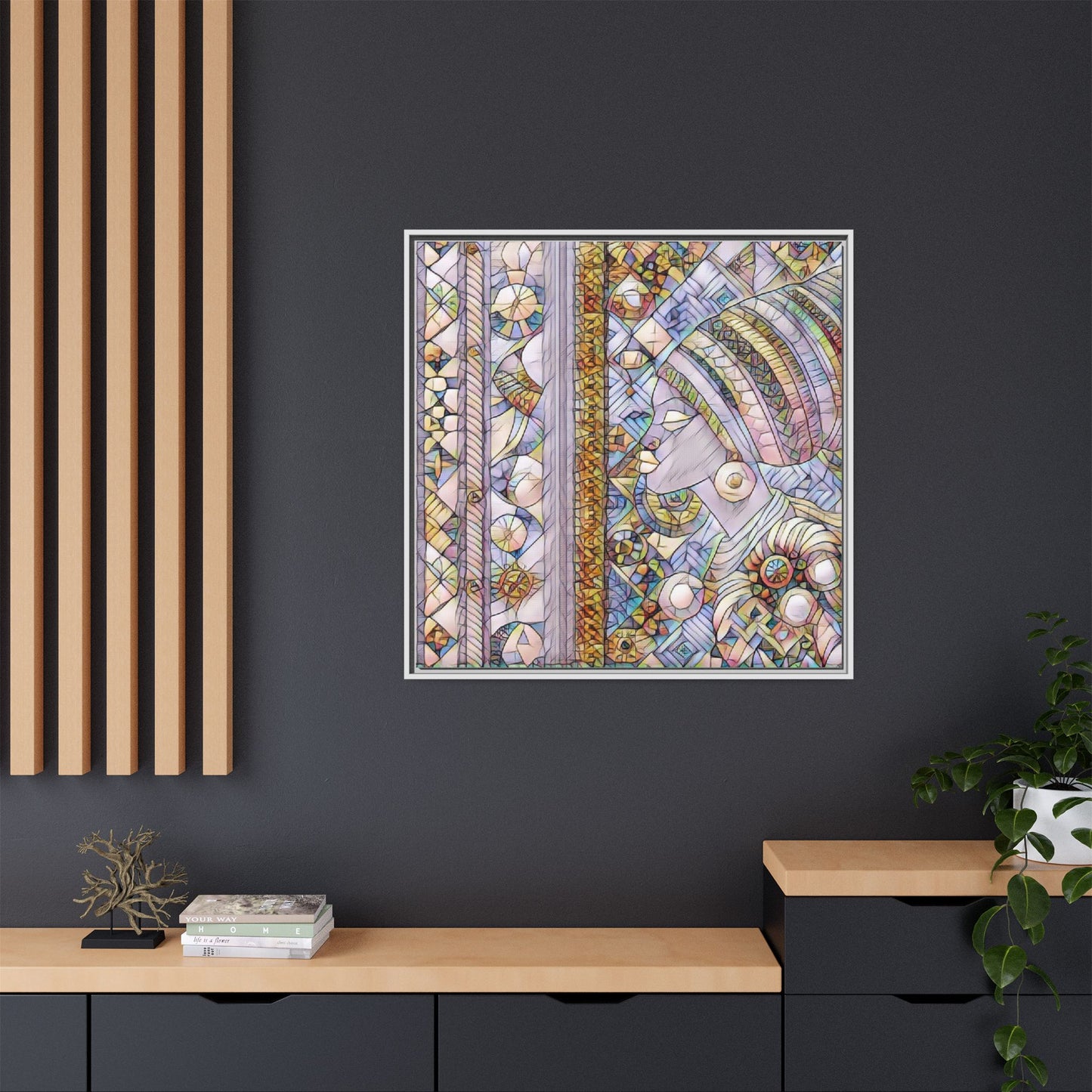 Afrocentric Stained-Glass Portrait Matte Framed Canvas