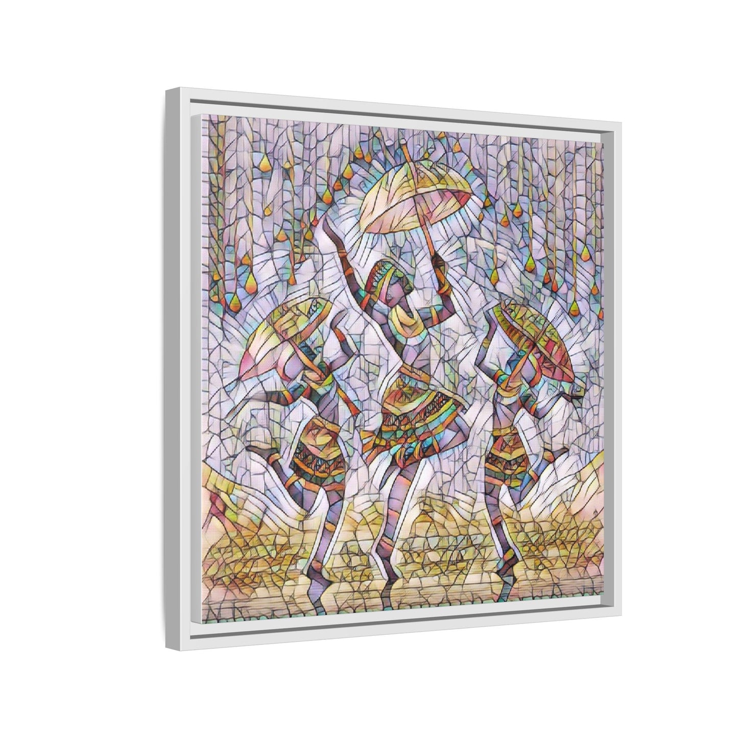 Colorful African Dance Framed Canvas Art — Umbrella Dancers Wall Decor