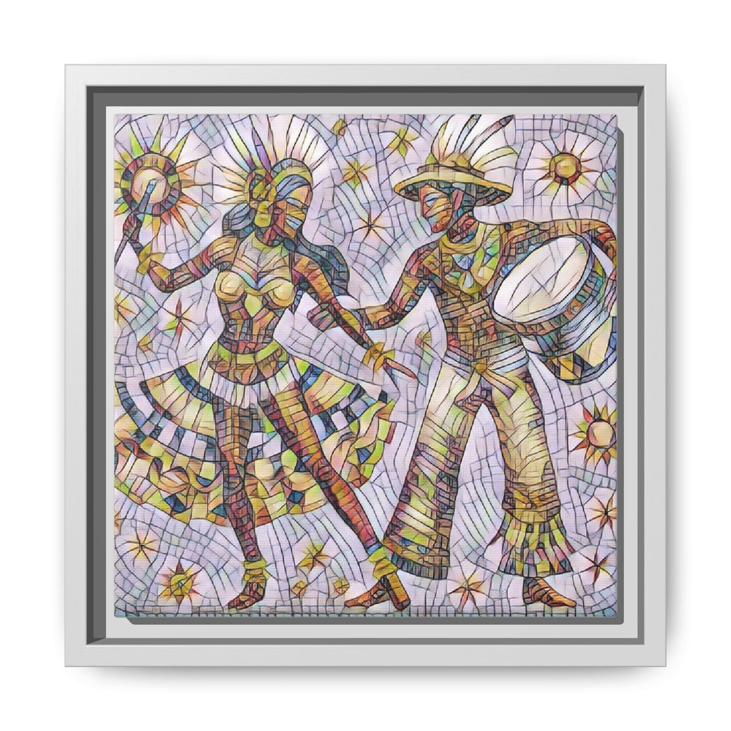 Carnival Dancers Framed Canvas Art — Colorful Samba Rhythm Wall Decor