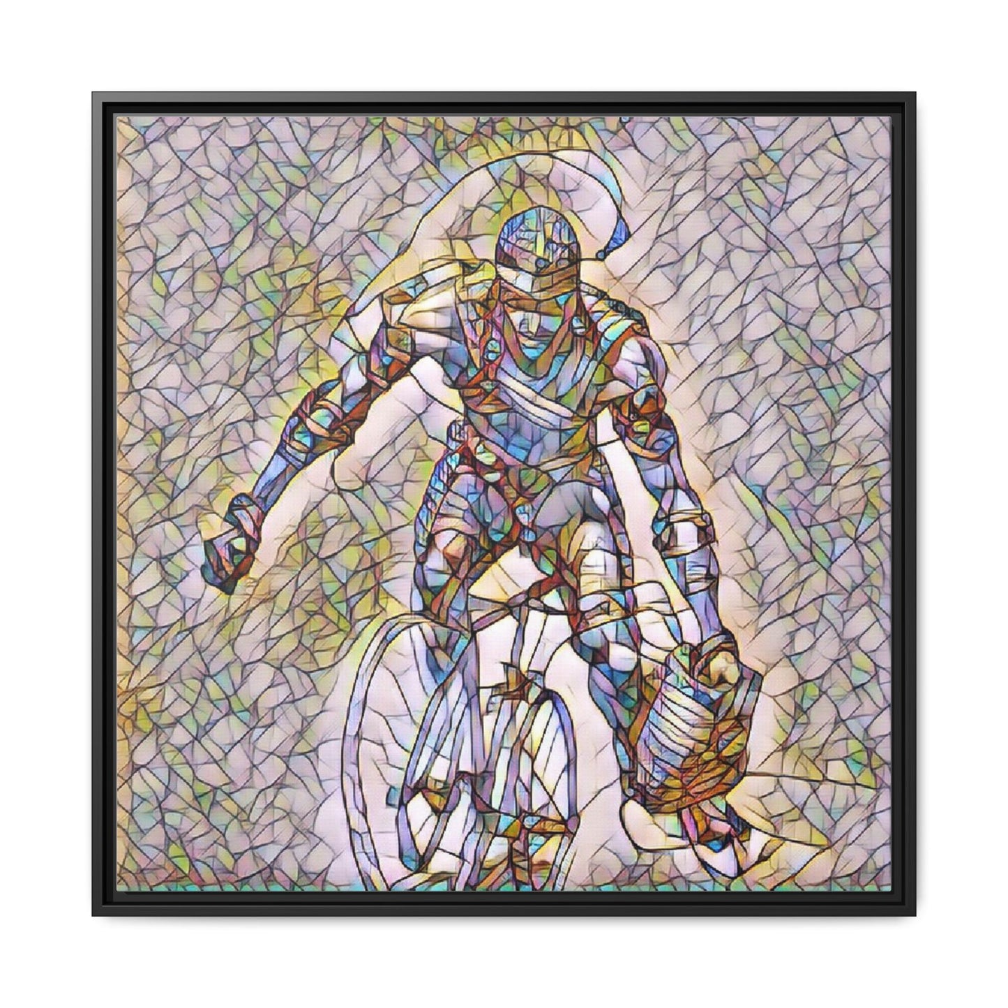 Cyclist Mosaic Matte Canvas Print — Framed Multicolor Cycling Art
