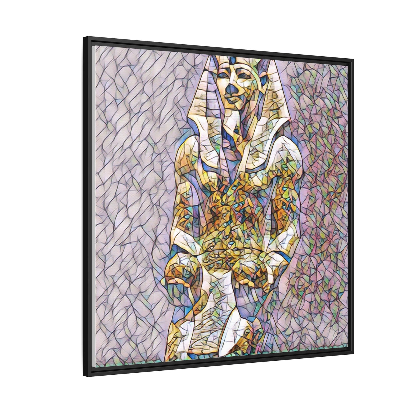 Framed Abstract Pharaoh Matte Canvas Wall Art — Multicolor Egyptian Statue Print