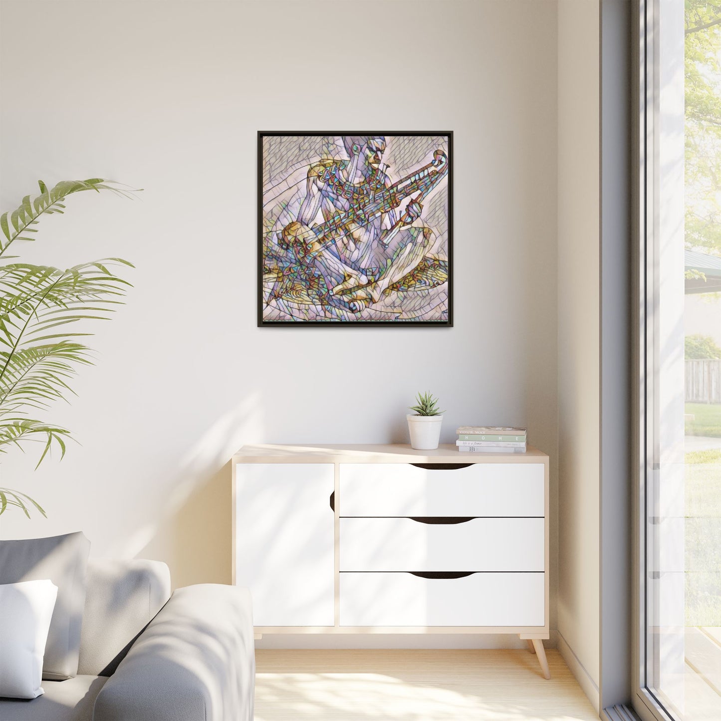 Framed Abstract Musician Canvas Art — Multicolor Modern Wall Decor
