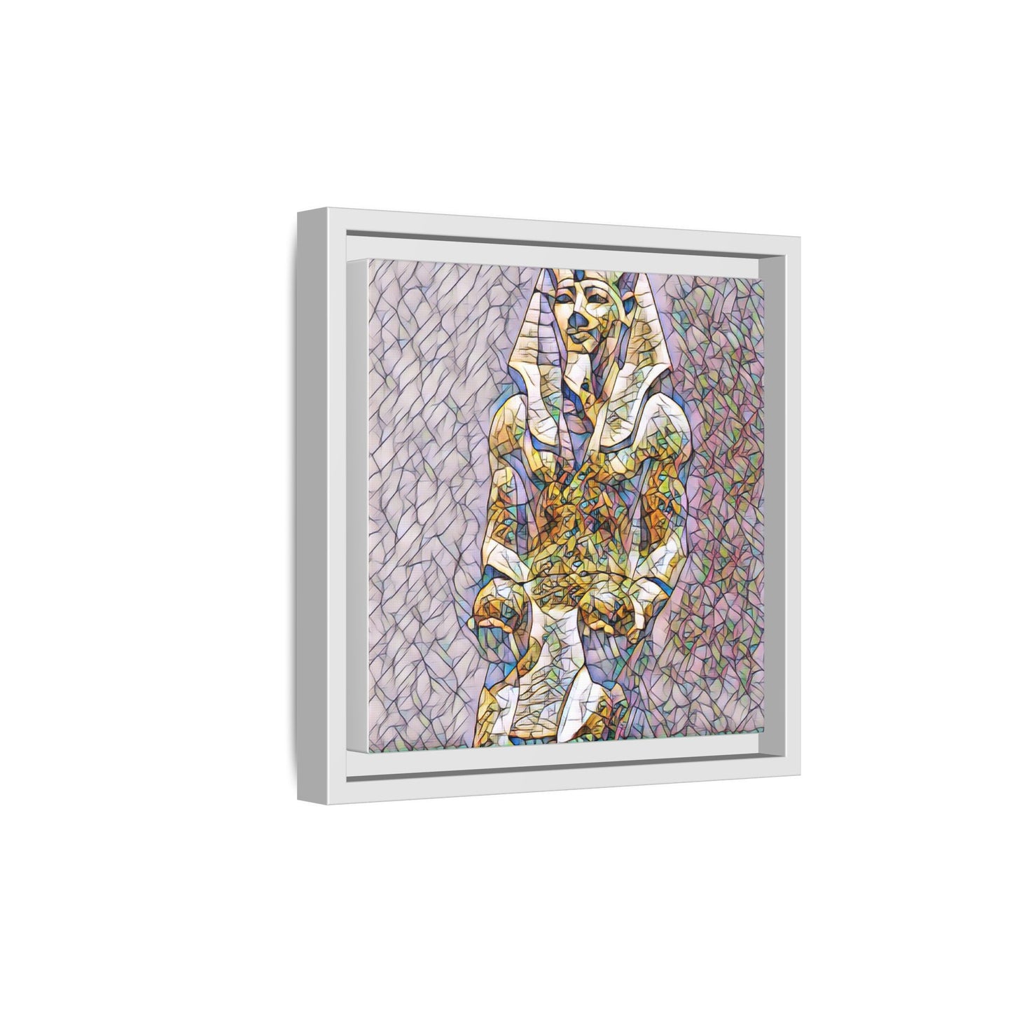 Framed Abstract Pharaoh Matte Canvas Wall Art — Multicolor Egyptian Statue Print