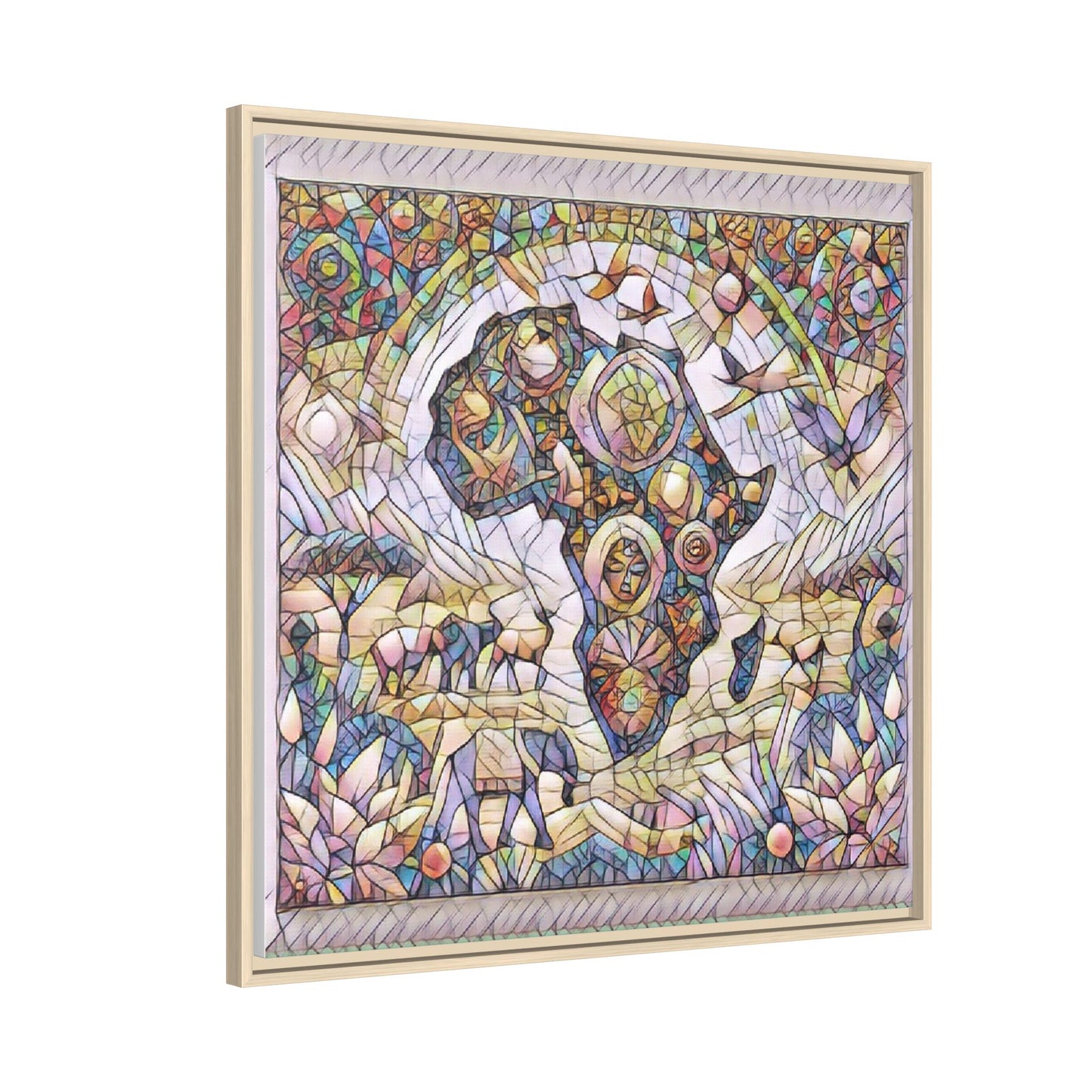 Abstract Mosaic Africa Framed Canvas — Colorful Stained-Glass Wall Art