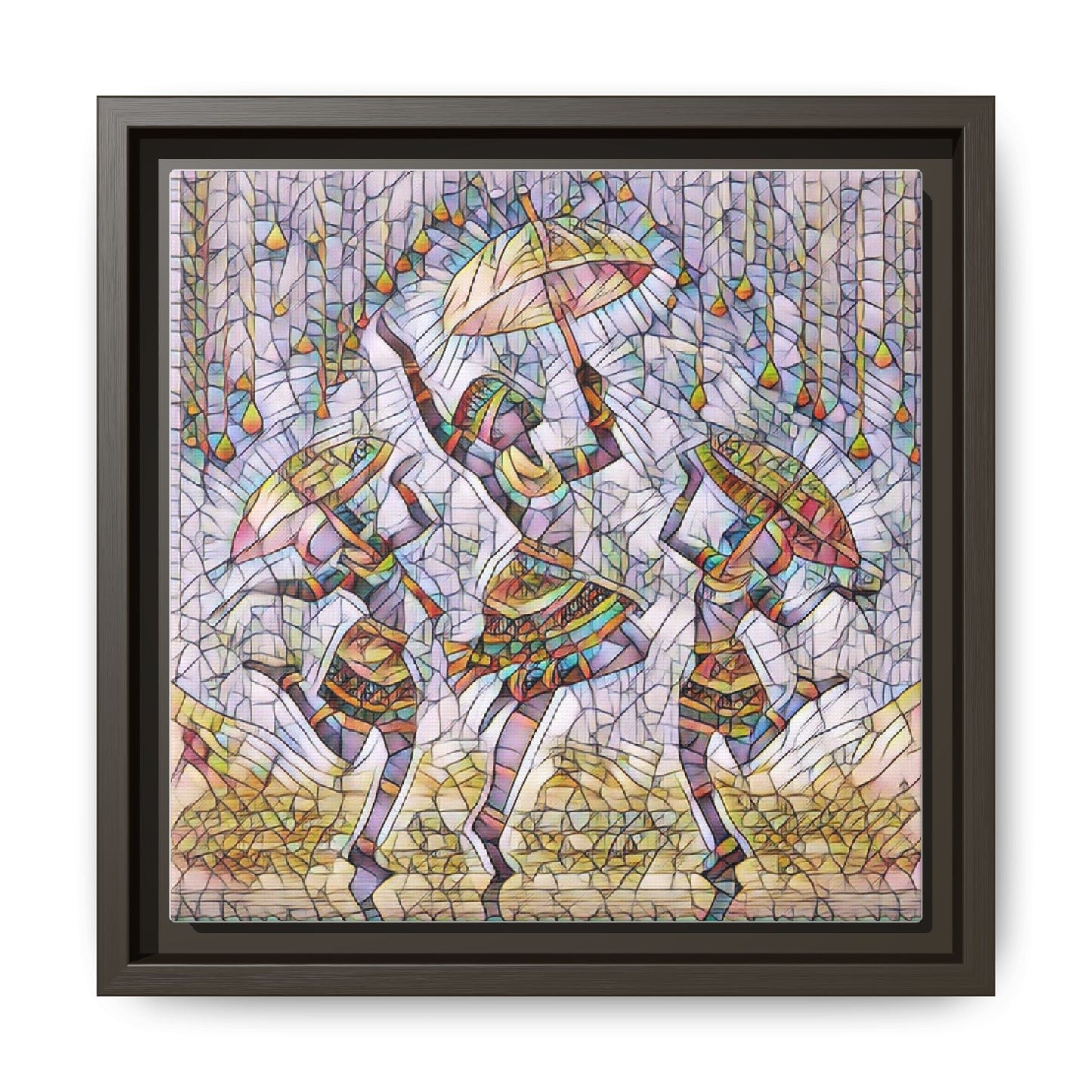 Colorful African Dance Framed Canvas Art — Umbrella Dancers Wall Decor