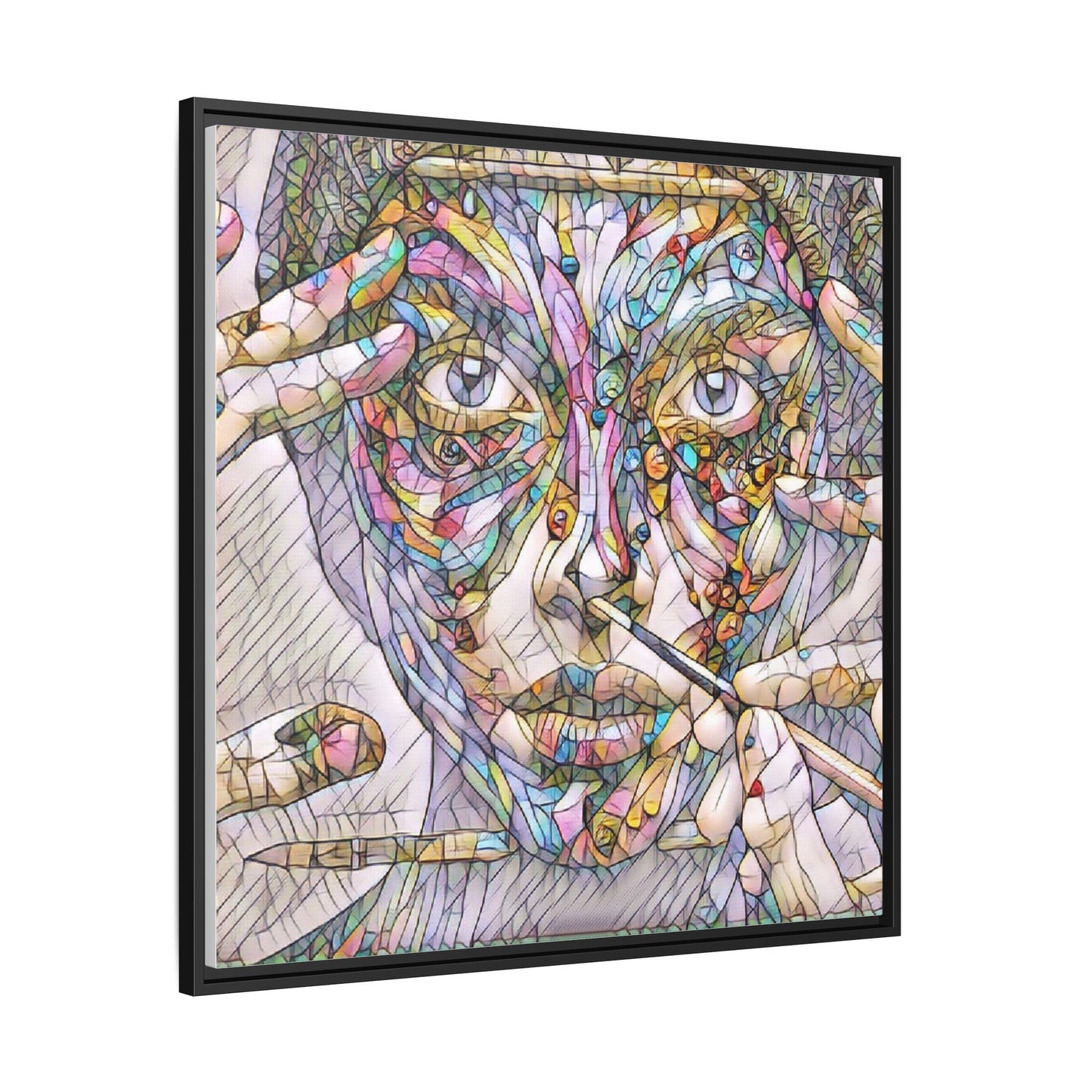 Framed Abstract Mosaic Face Canvas — Colorful Modern Wall Art