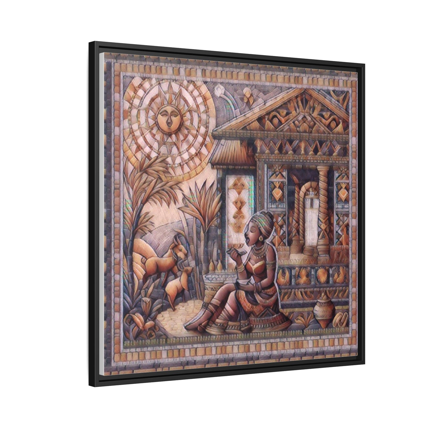 Egyptian Goddess Mosaic Framed Canvas Art — Colorful Ancient Ritual Wall Decor