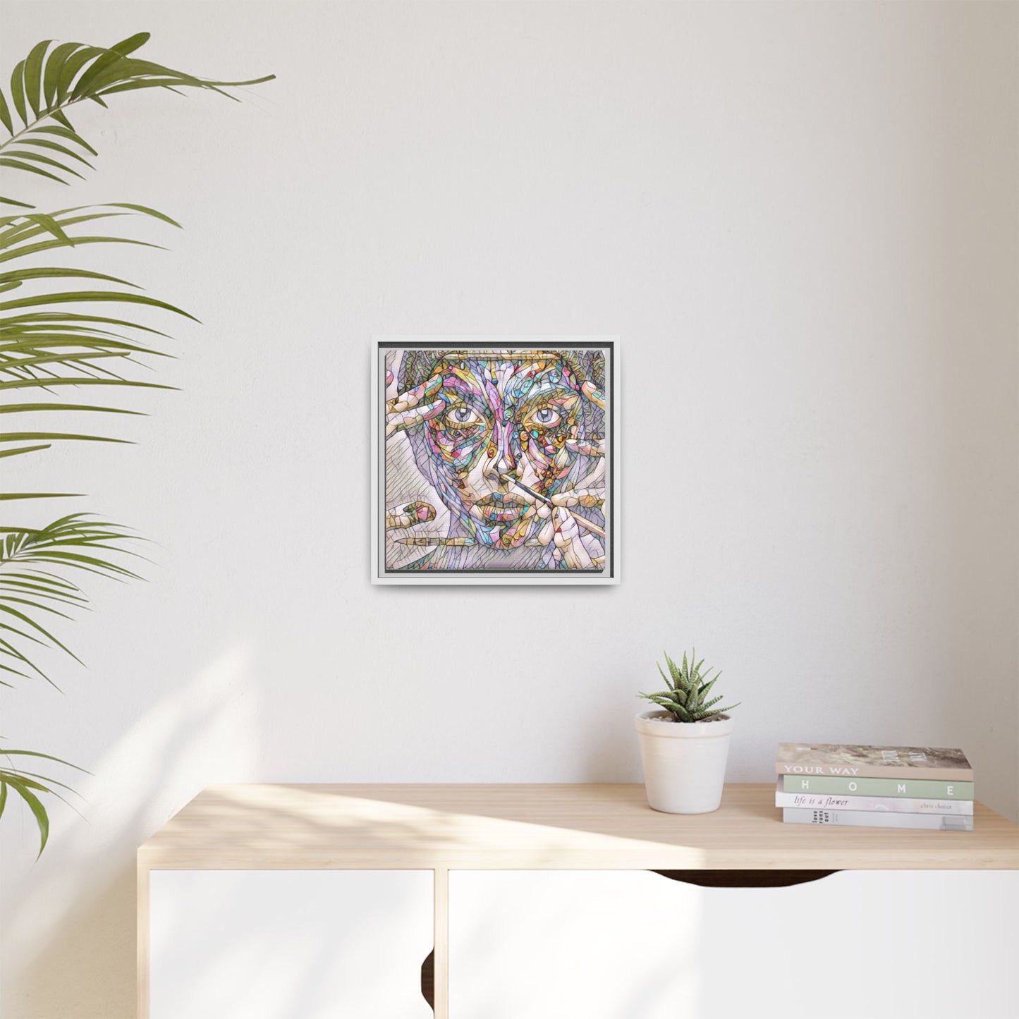 Framed Abstract Mosaic Face Canvas — Colorful Modern Wall Art