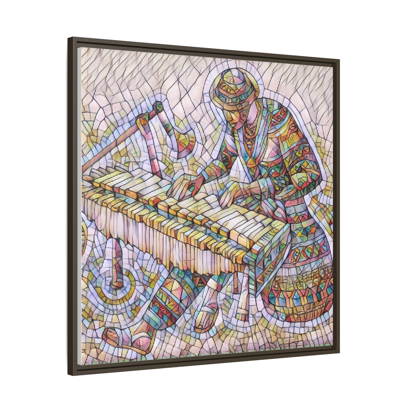 Framed Canvas Art - Colorful Mosaic Vibraphone Musician Print