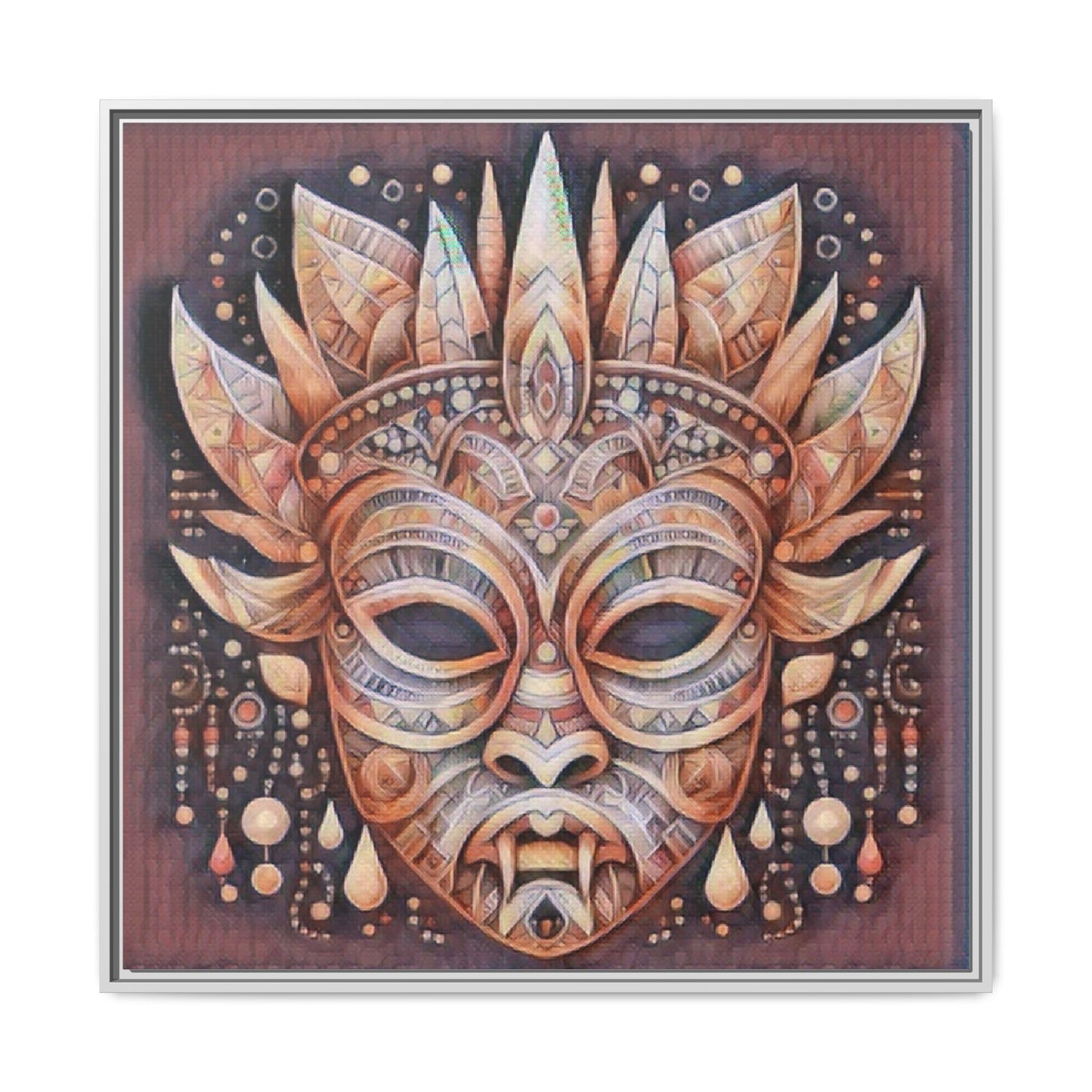 Tribal Sun Mask Framed Canvas Art — Boho Ethnic Wall Decor