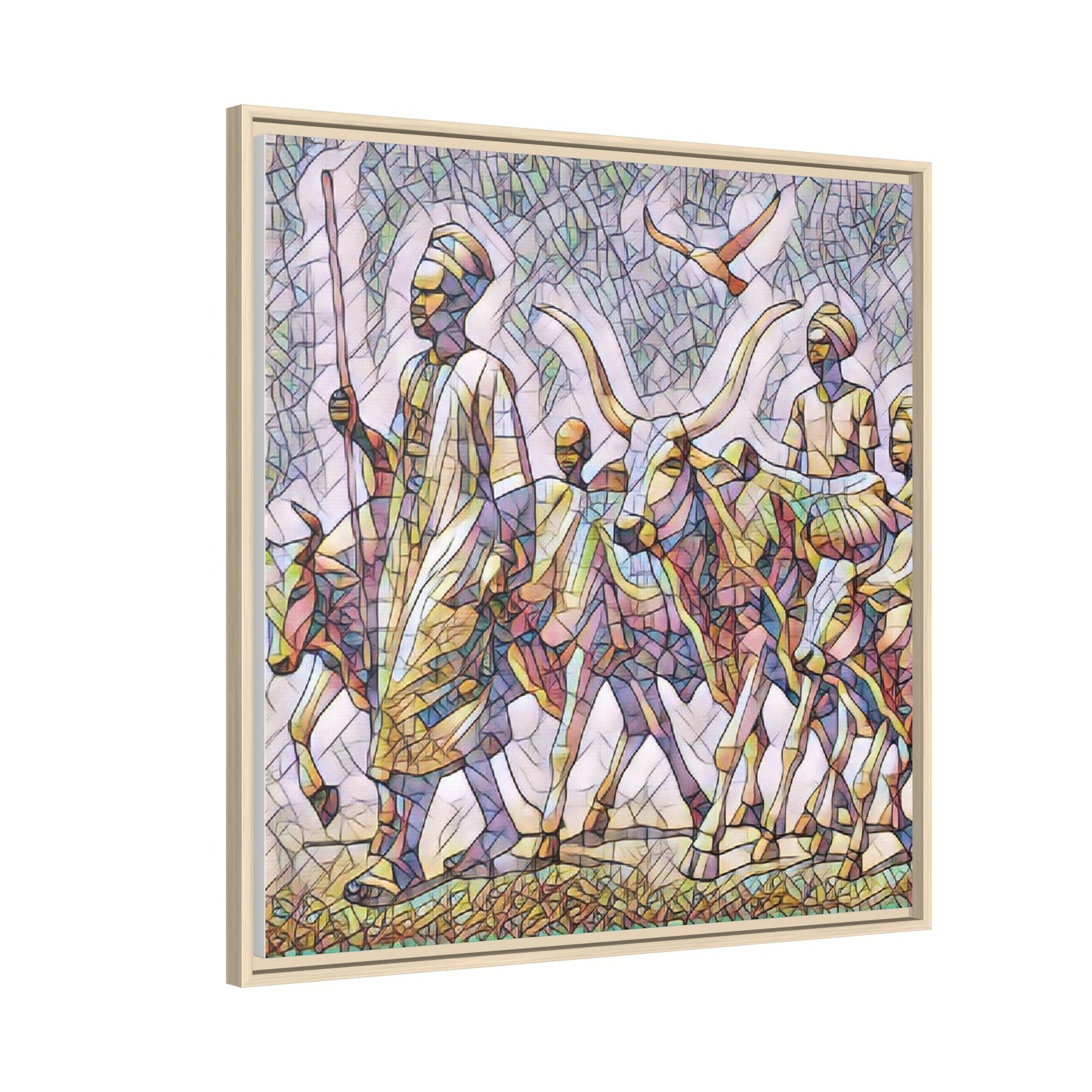 Framed Matte Canvas: Colorful African Herdsmen Art Print