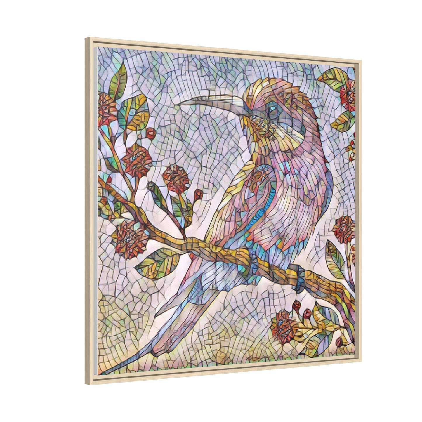 Framed Mosaic Bird Art Print — Colorful Kookaburra Wall Canvas