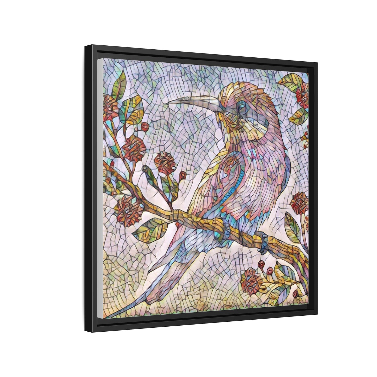 Framed Mosaic Bird Art Print — Colorful Kookaburra Wall Canvas