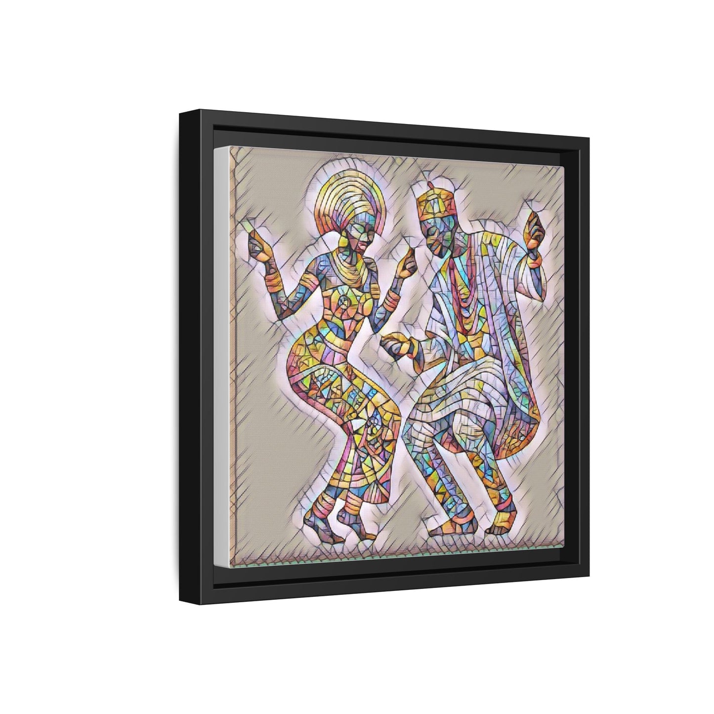 Afrobeat Dancers Framed Canvas Art — Colorful Mosaic African Dance Print
