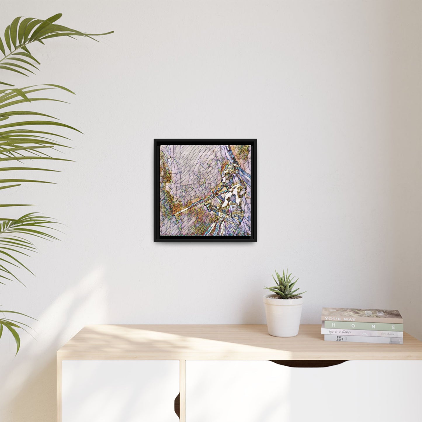 Abstract Tribal Flutist Matte Canvas Framed Wall Art