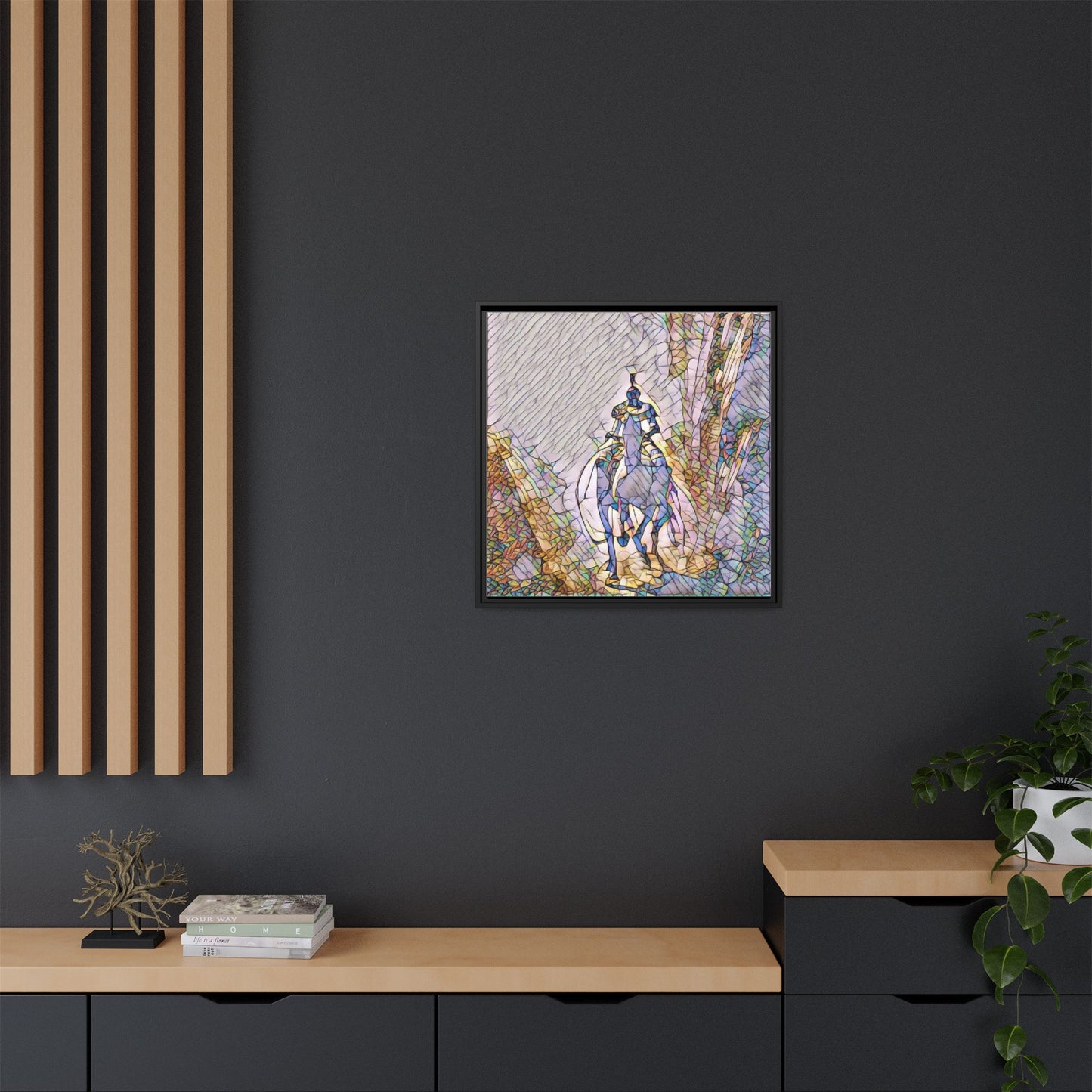 Stained-Glass Knight Matte Framed Canvas Wall Art