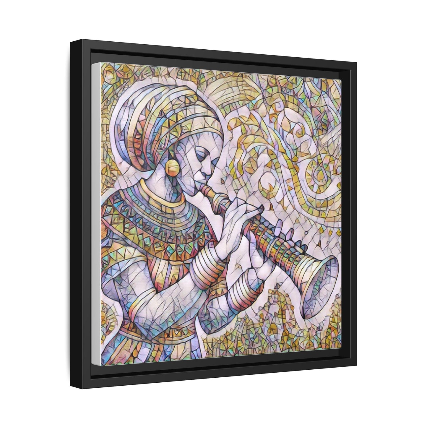 Egyptian Flutist Mosaic Matte Canvas Framed Art