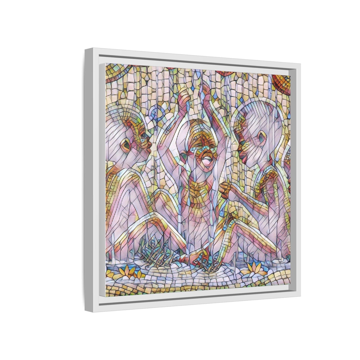 Framed Matte Canvas Art — Mosaic Children Playing (Multicolor)