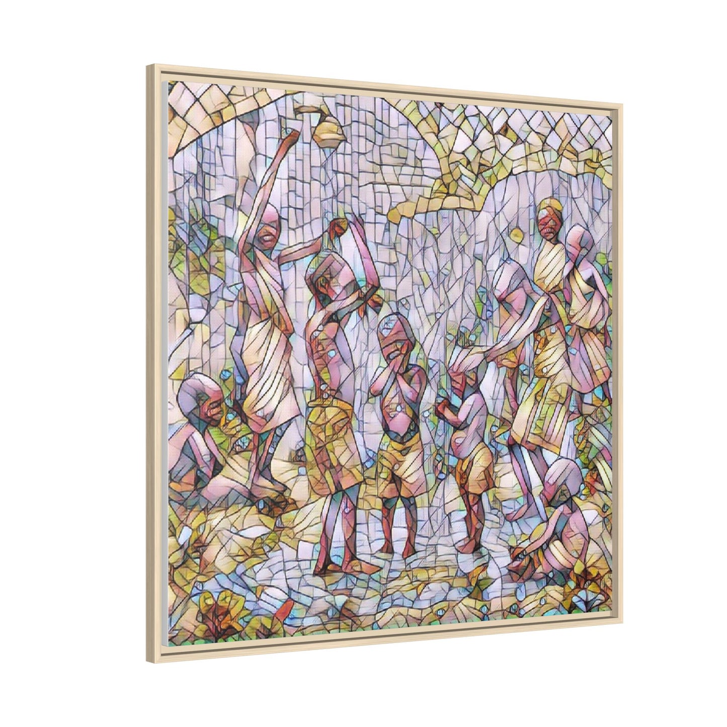 Framed Matte Canvas – Colorful Mosaic Children Playing Wall Art