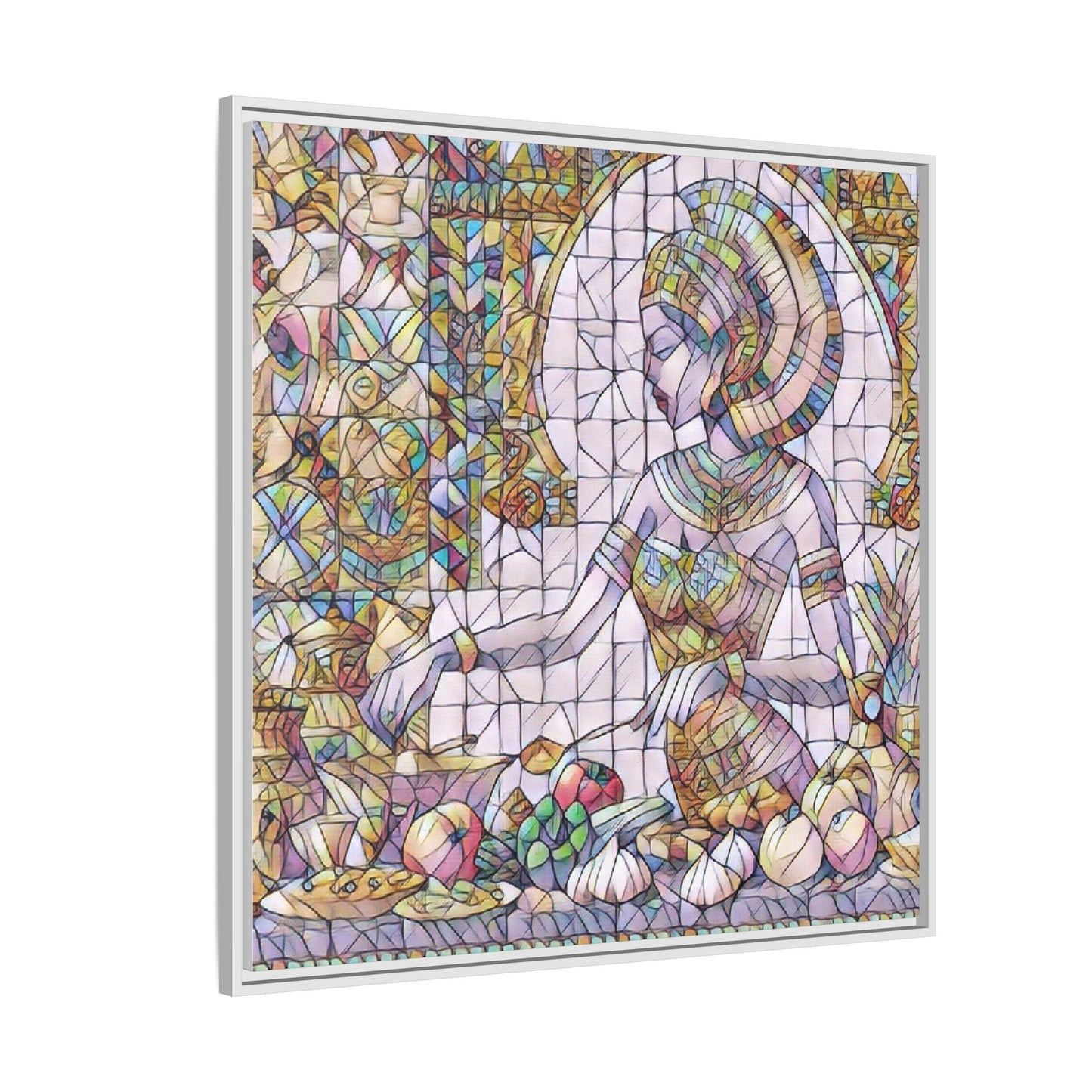 Egyptian Goddess Stained Glass Style Framed Canvas Art