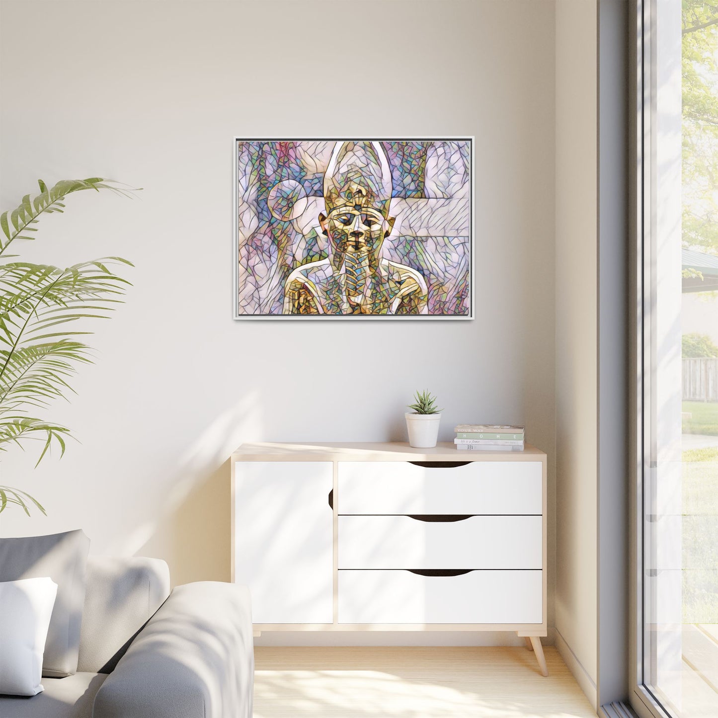 Egyptian Pharaoh Stained-Glass Style Matte Canvas Print, Framed