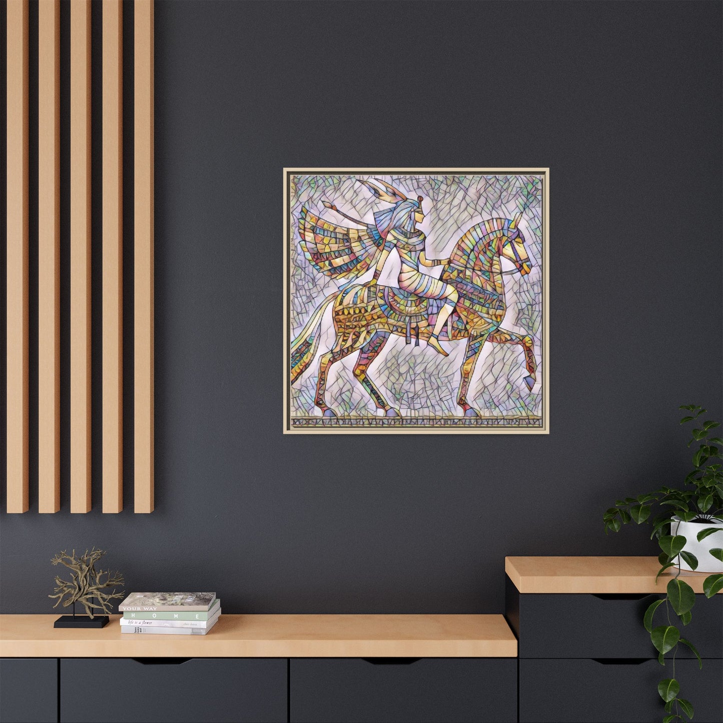 Stained-Glass Style Egyptian Horseman Framed Canvas Print