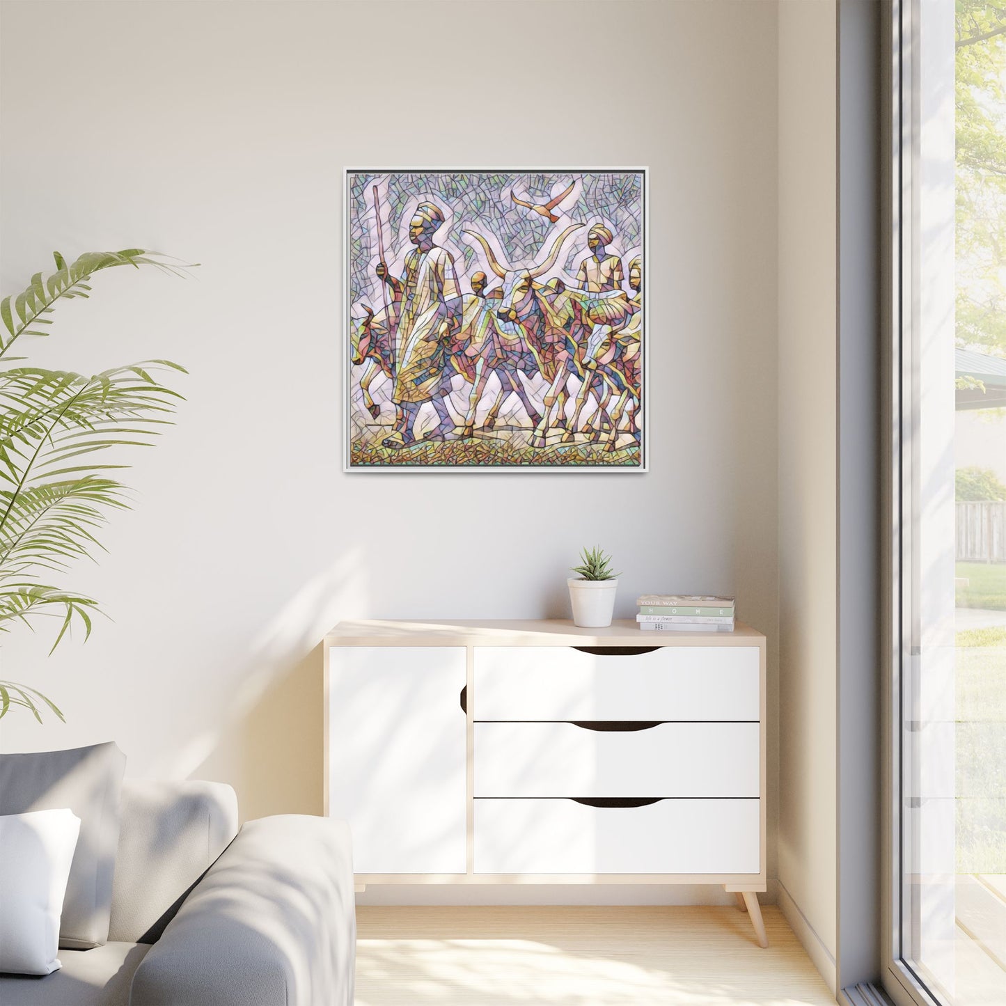 Framed Matte Canvas: Colorful African Herdsmen Art Print