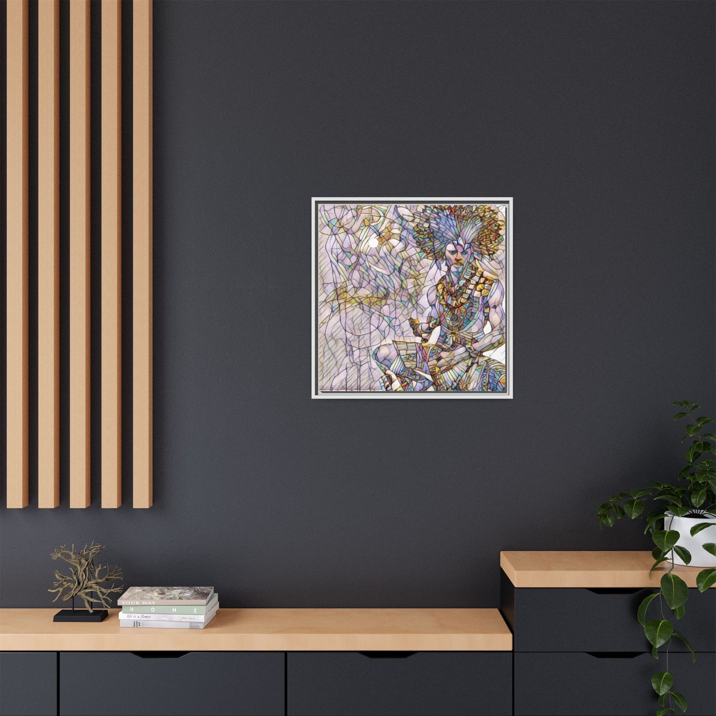 Framed Matte Canvas Art — Colorful Tribal Warrior Illustration