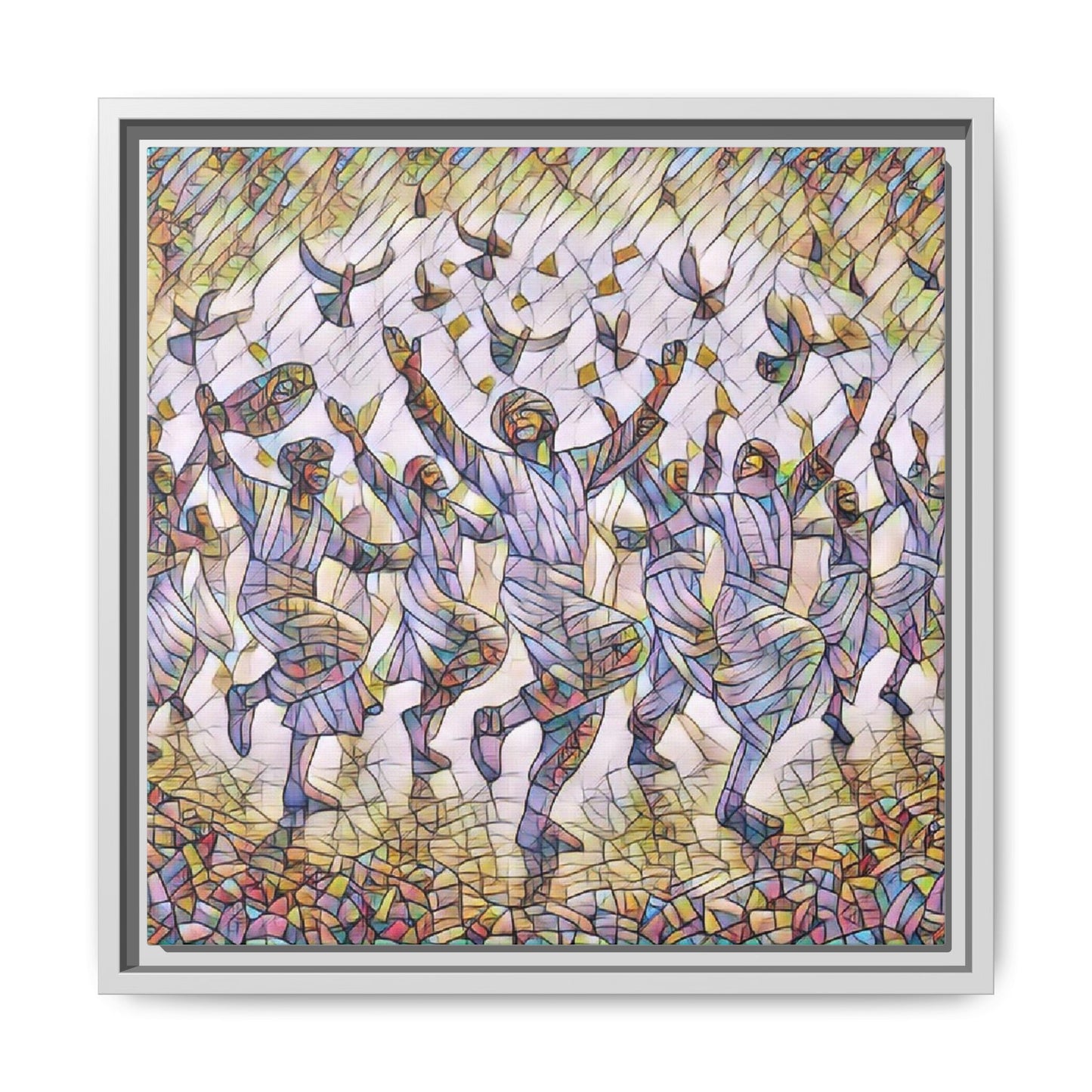 Framed Canvas Art - Joyful Dancers with Doves (Multicolor)