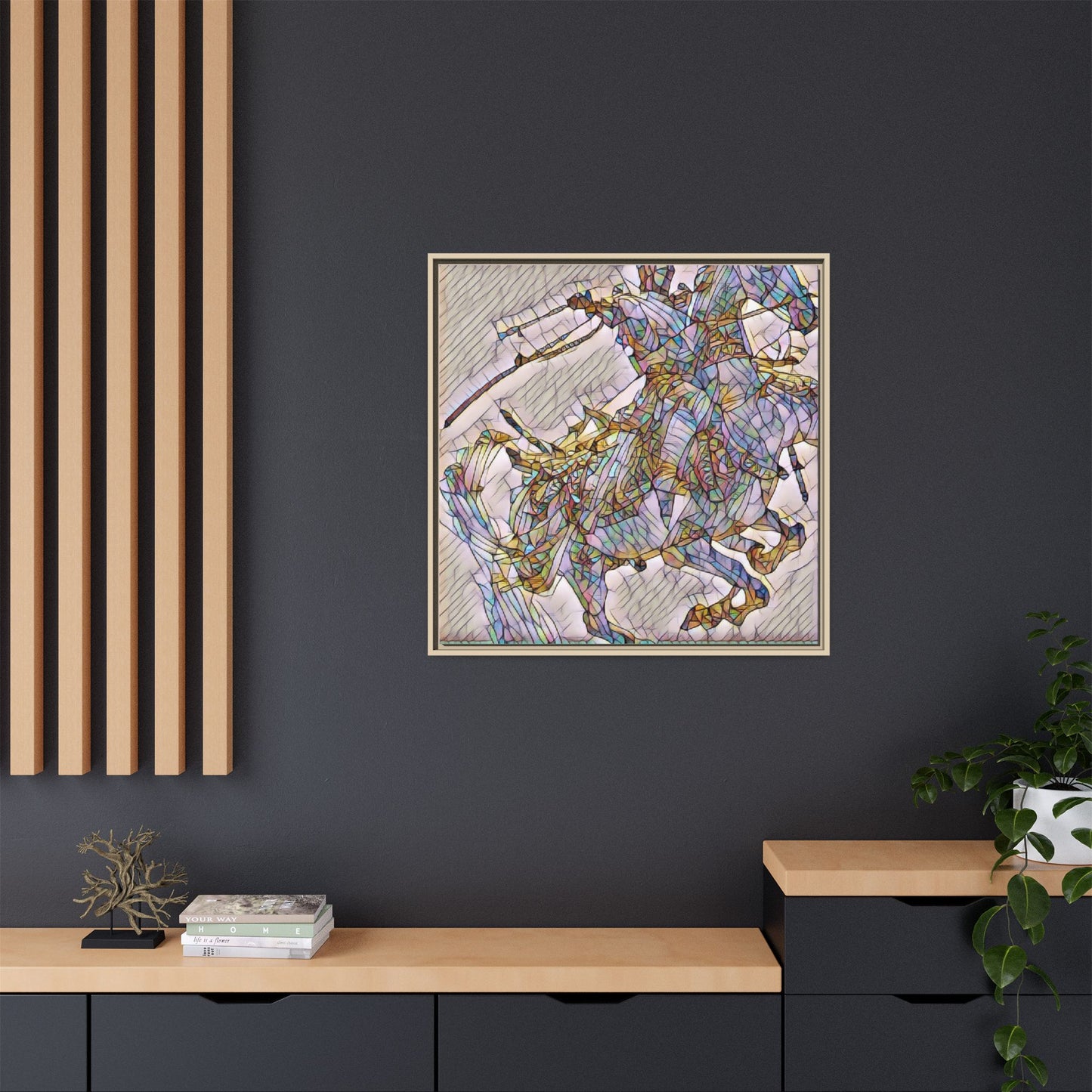 Framed Abstract Stained-Glass Horse Canvas