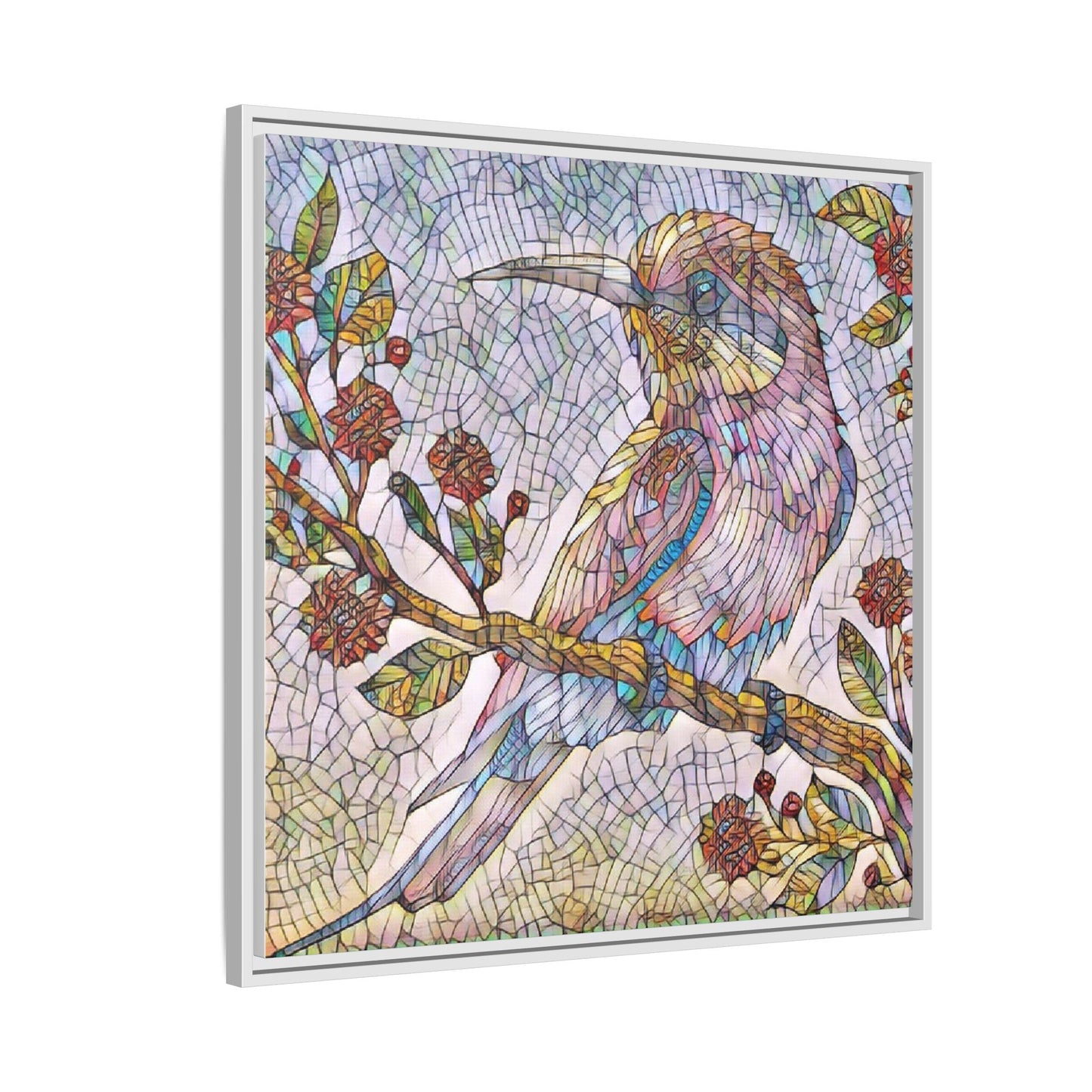 Framed Mosaic Bird Art Print — Colorful Kookaburra Wall Canvas
