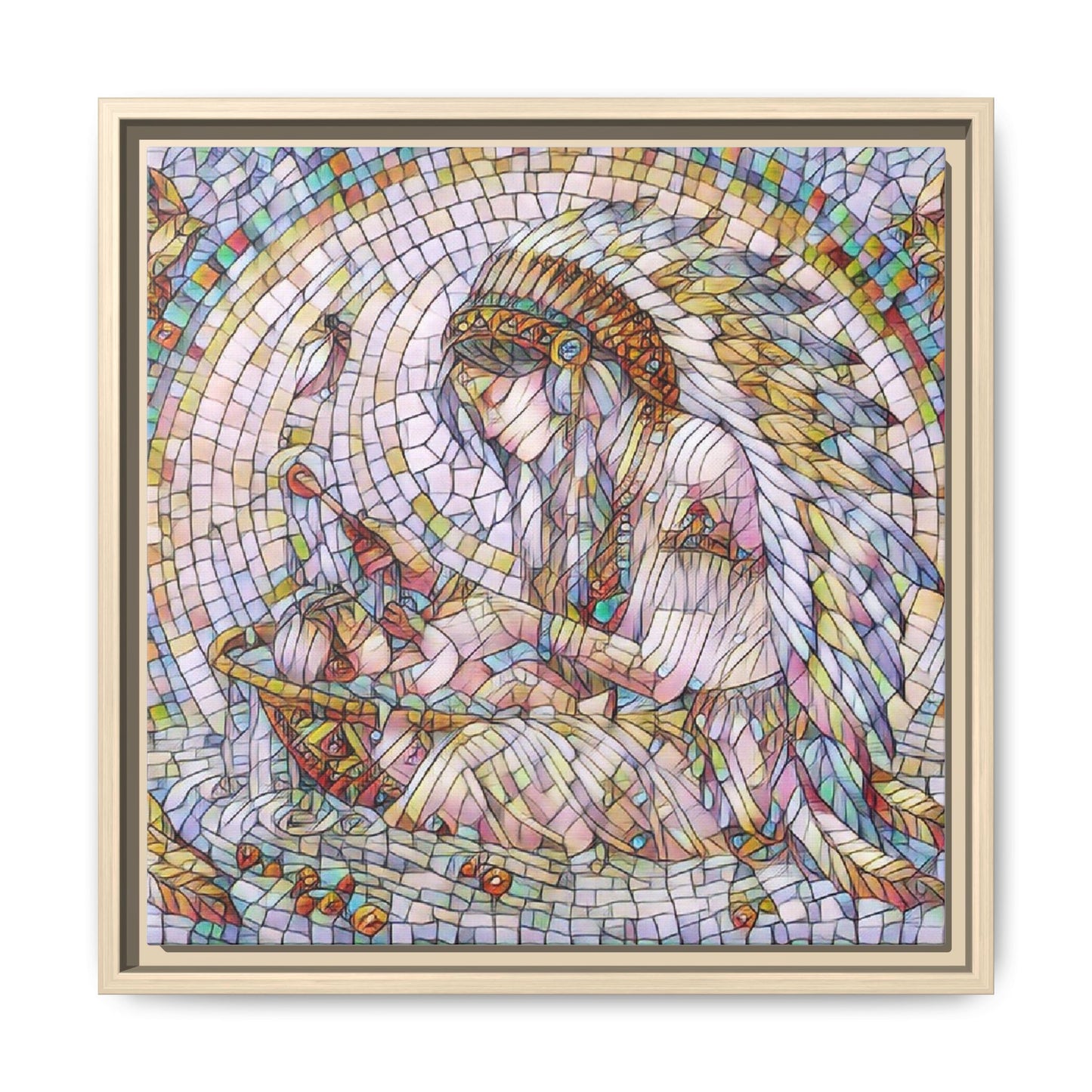 Framed Mosaic Native Mother & Child Matte Canvas Art