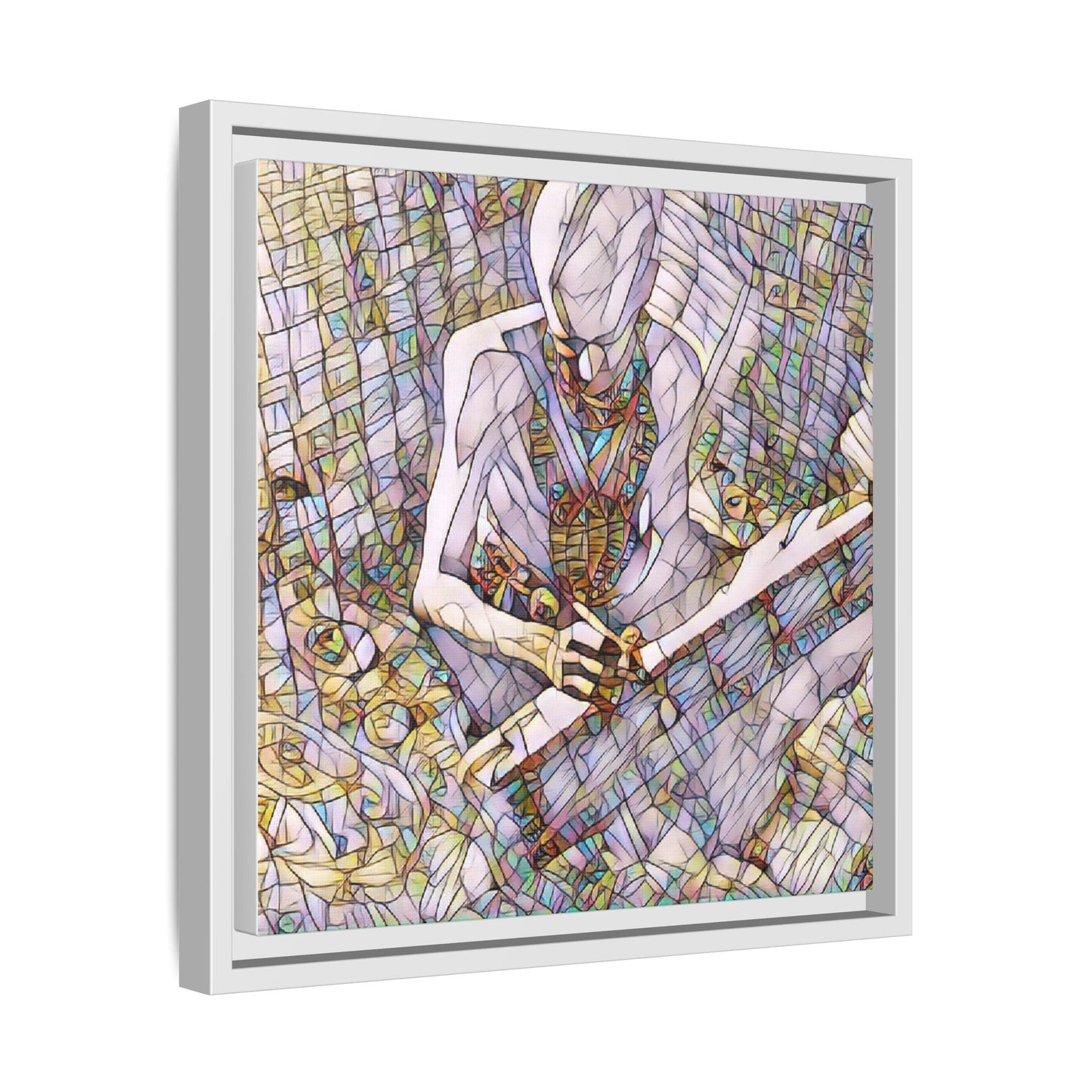 Abstract Fantasy Warrior Matte Framed Canvas — Colorful Stained-Glass Style Art