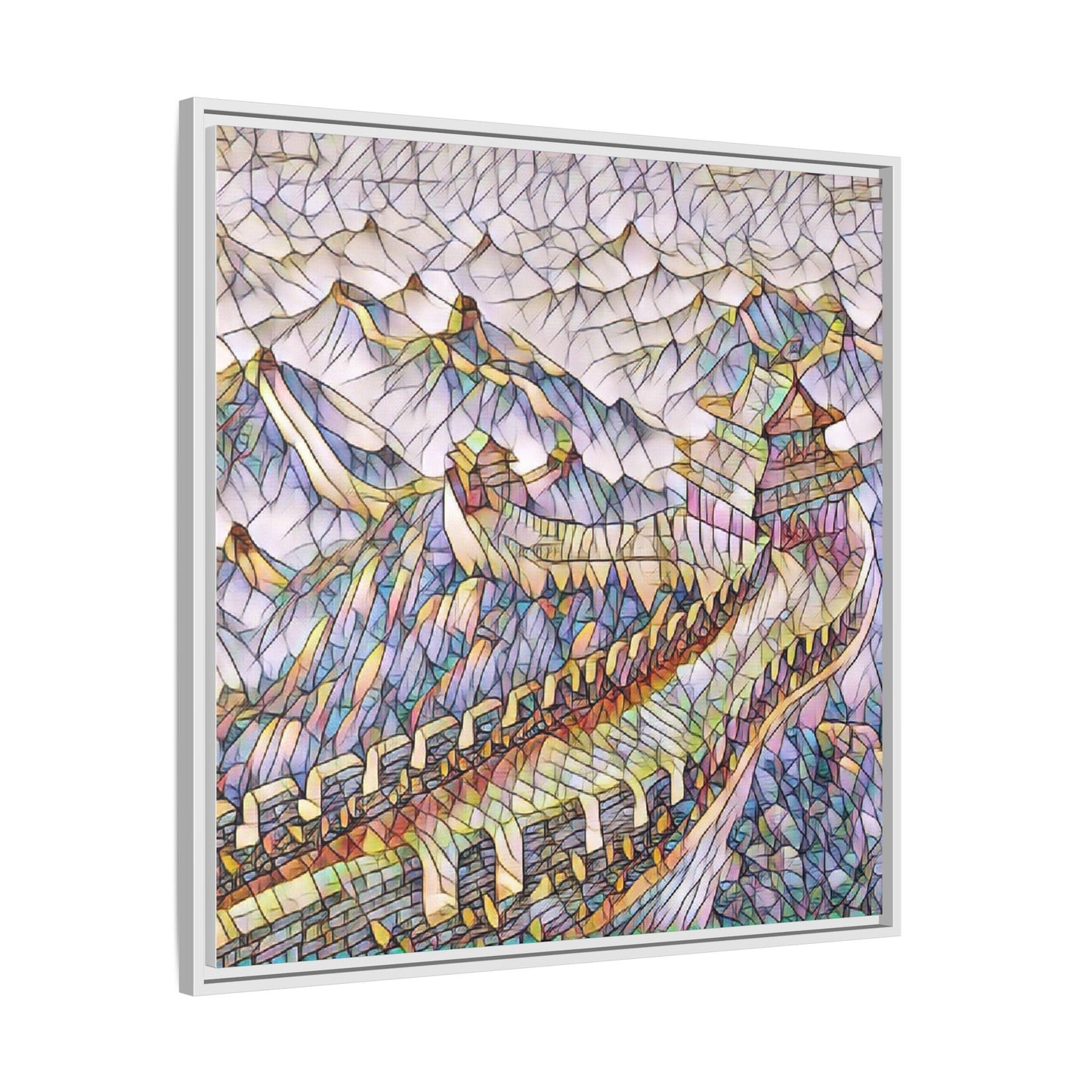 Stained-Glass Great Wall Matte Framed Canvas Print