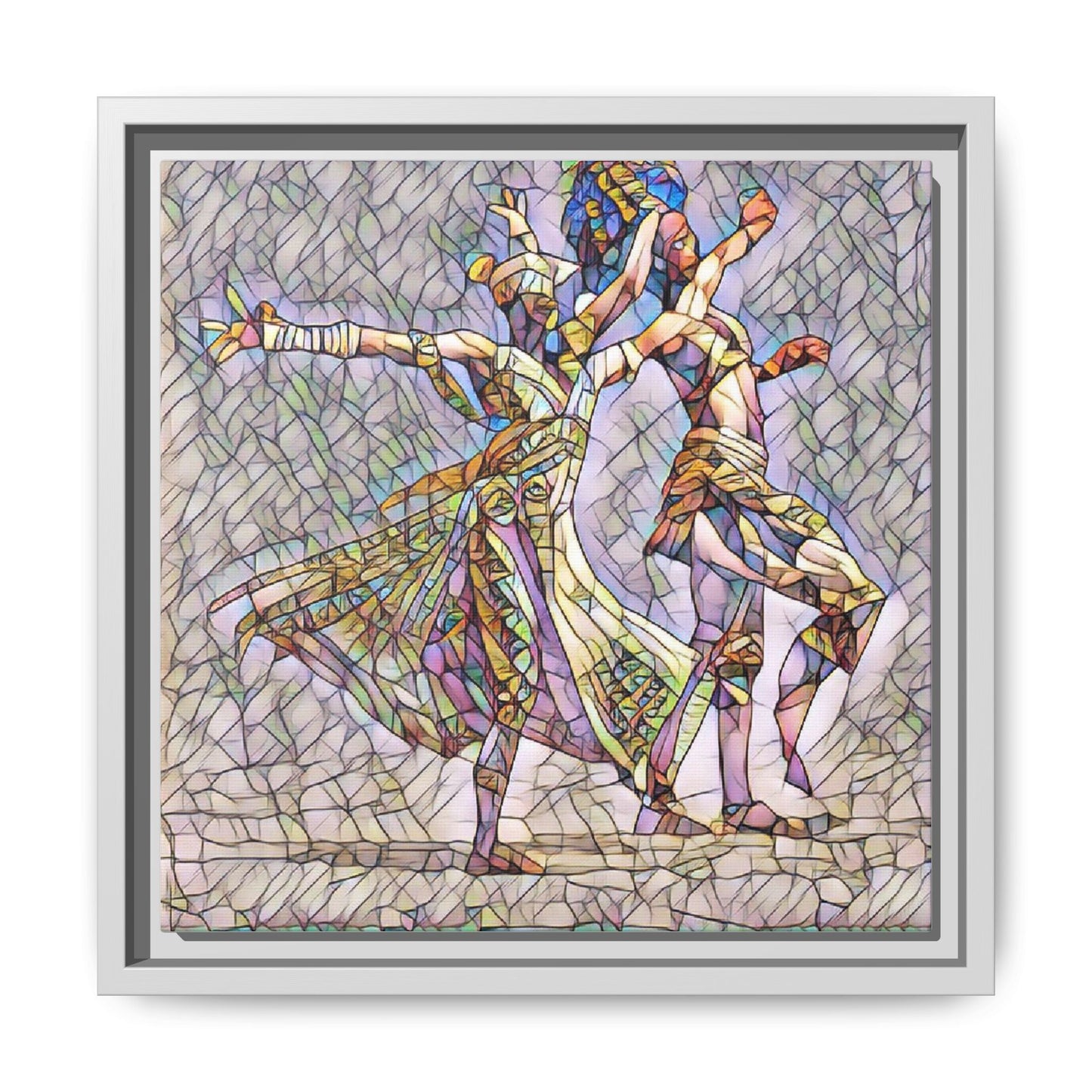 Framed Matte Canvas Wall Art — Abstract Dancers in Stained Glass Style