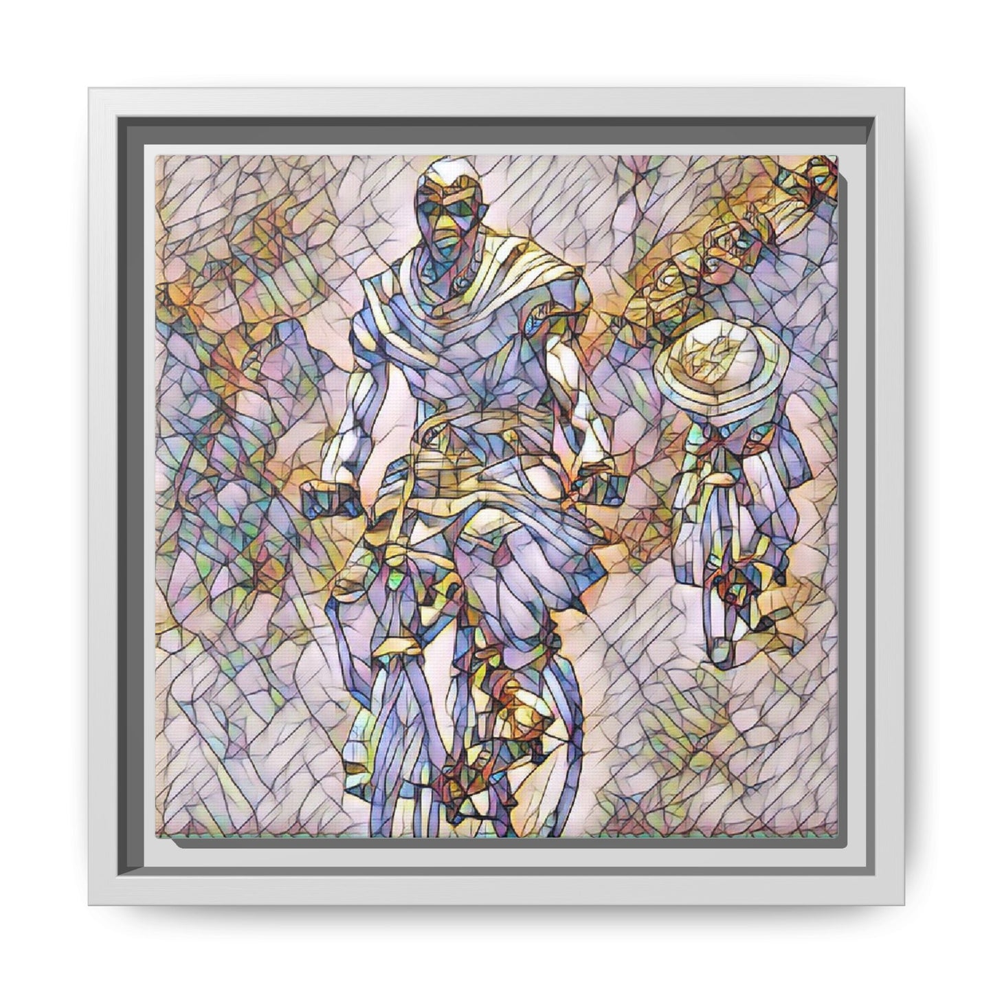 Framed Matte Canvas — Abstract Cyclist Artwork (Multi‑Color)
